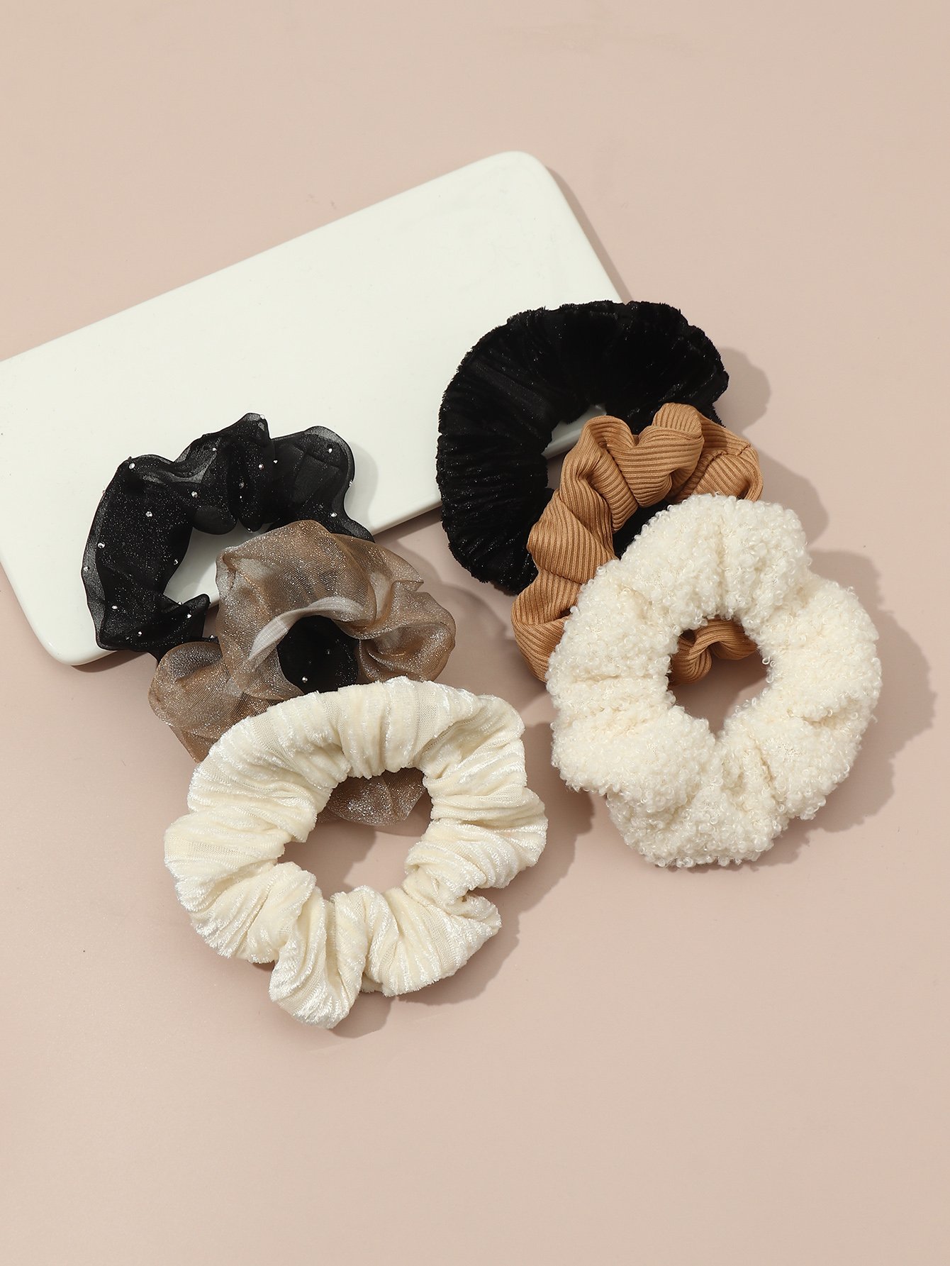 Set of 6 - Textured Hair Scrunchies