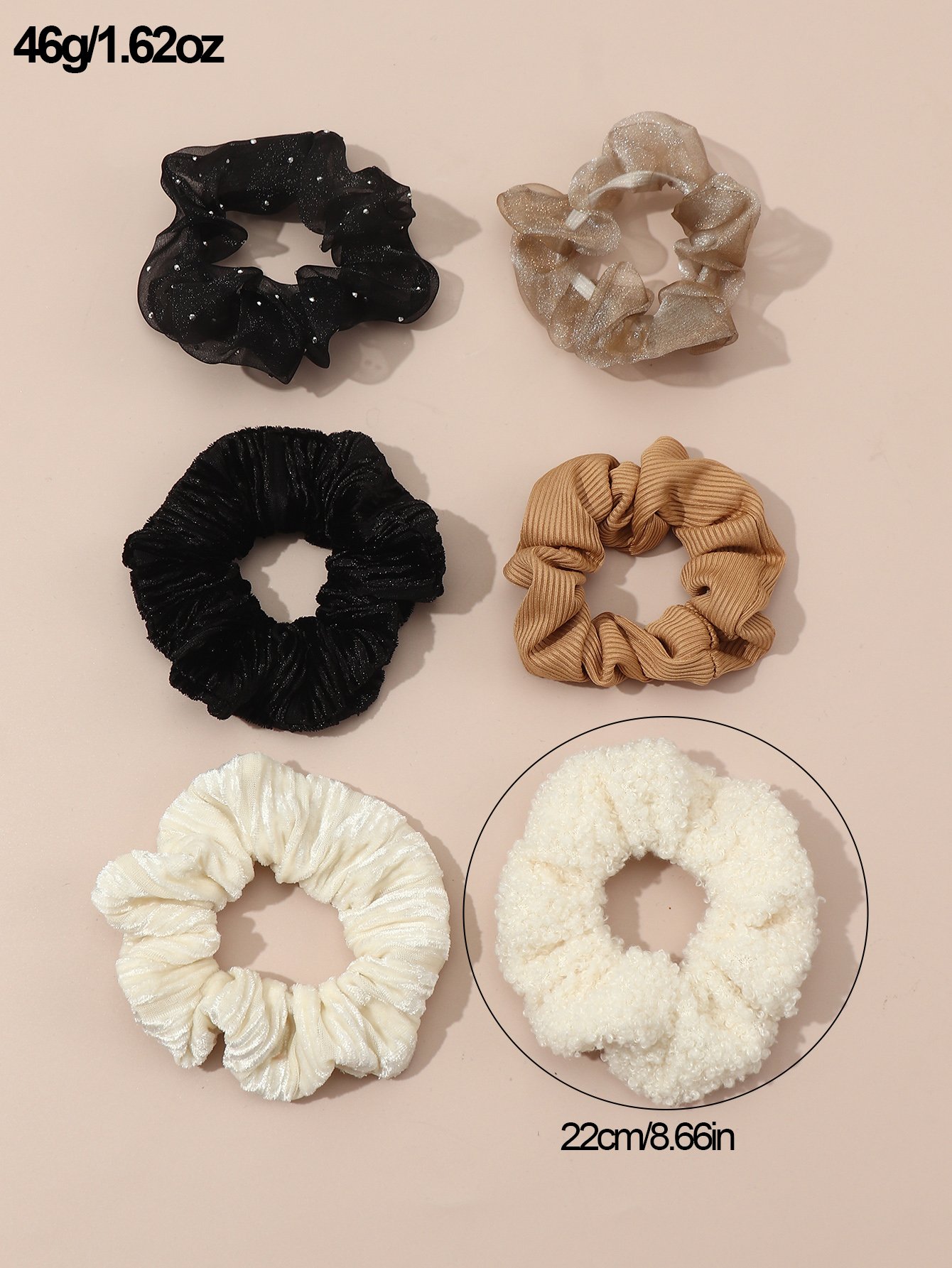 Set of 6 - Textured Hair Scrunchies