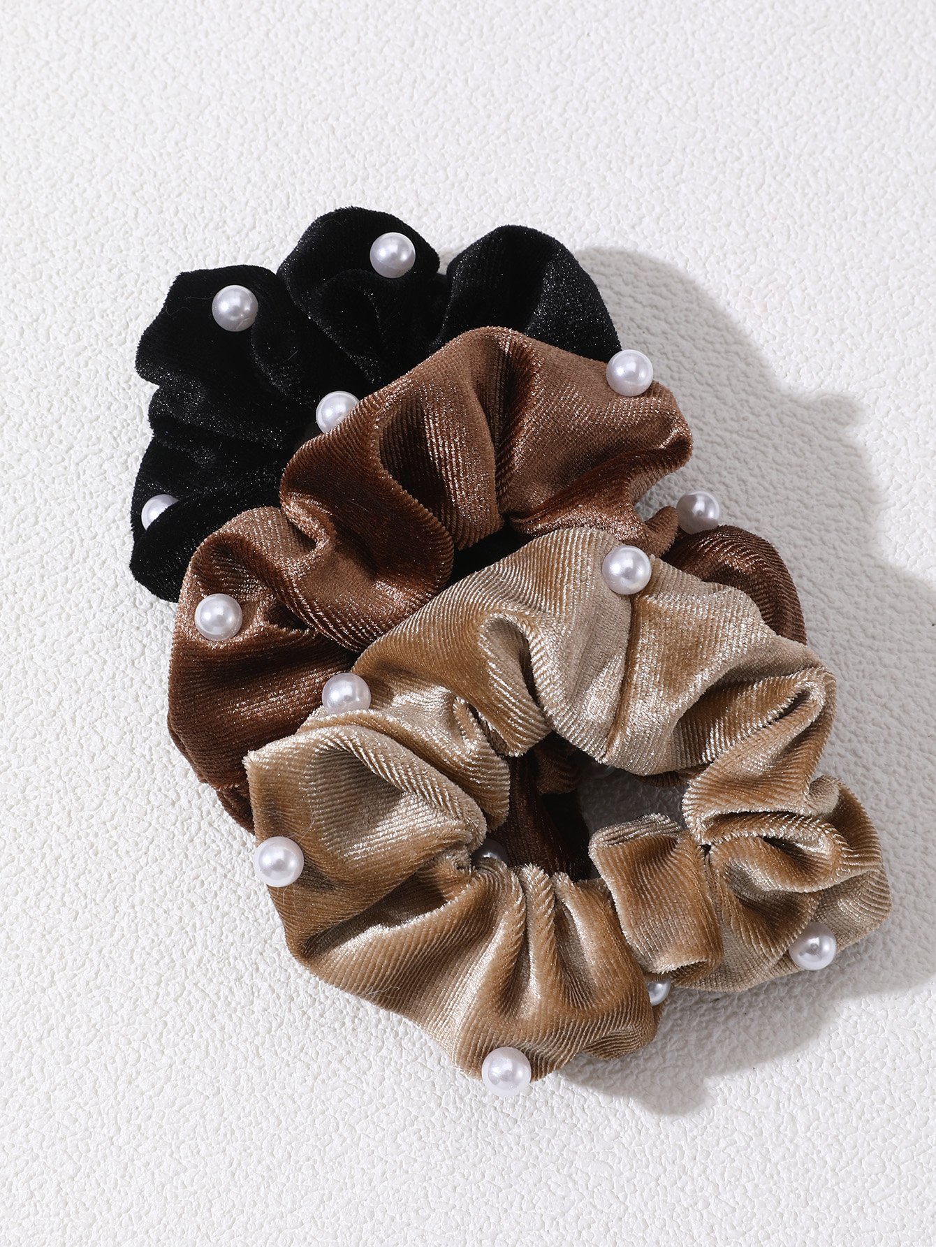 Set of 3 - Velvet Pearl Hair Scrunchies