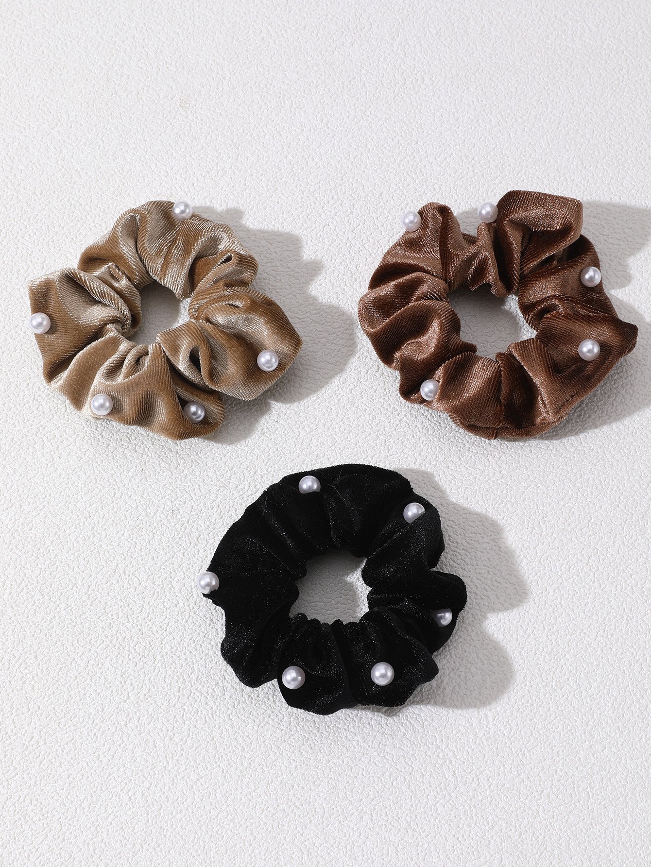 Set of 3 - Velvet Pearl Hair Scrunchies