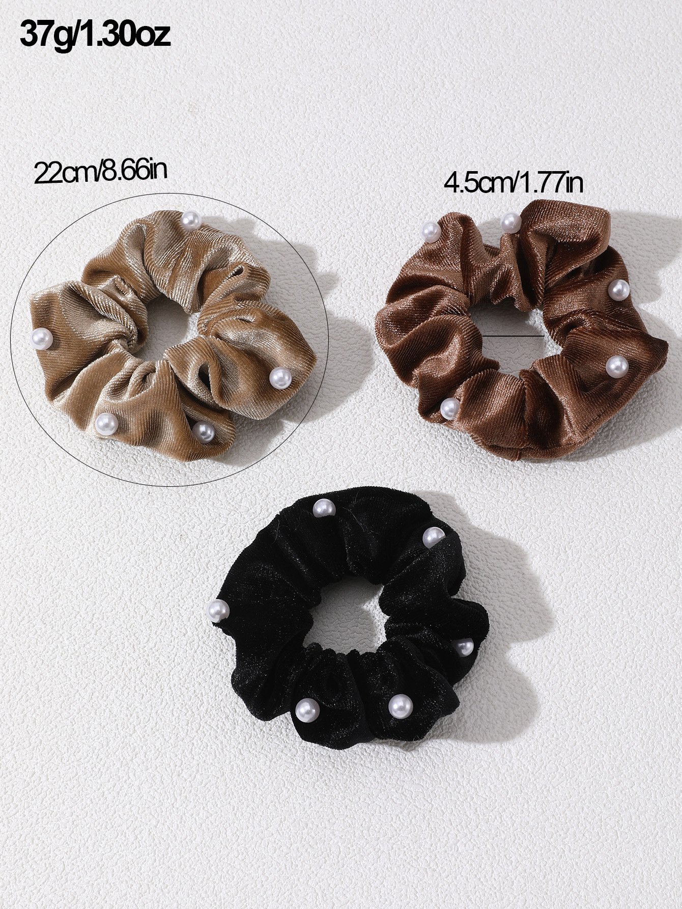 Set of 3 - Velvet Pearl Hair Scrunchies