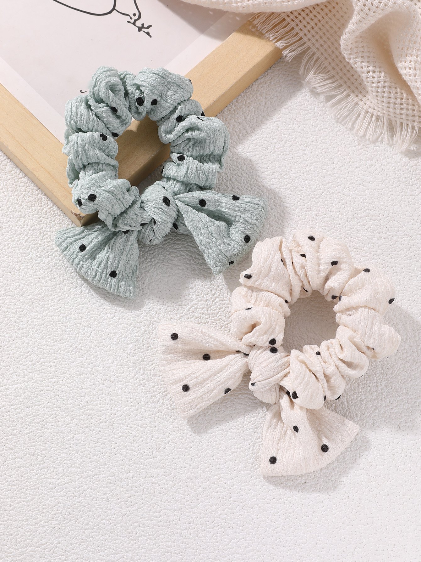 Set of 2 - Dot Print Hair Scrunchies