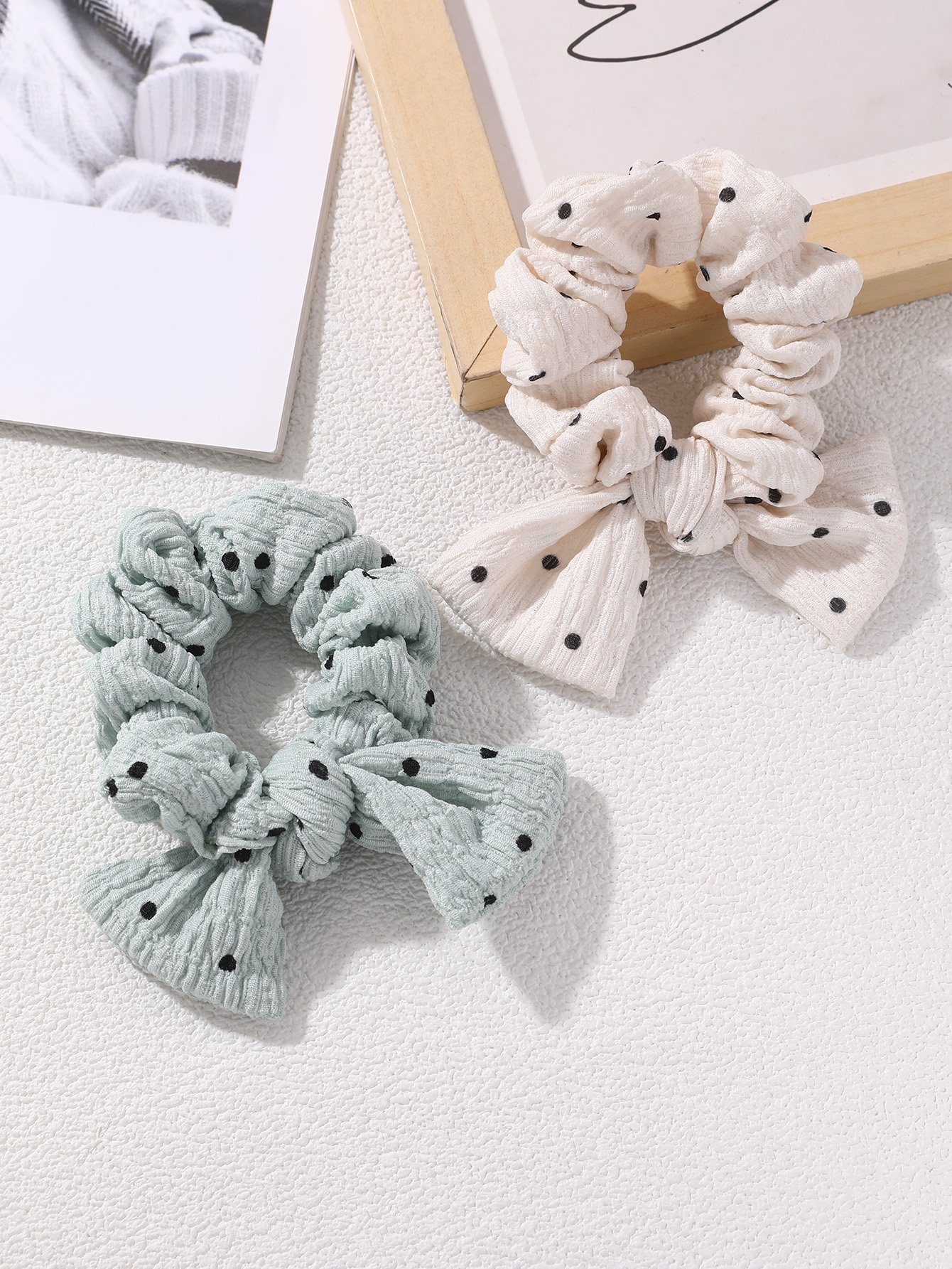 Set of 2 - Dot Print Hair Scrunchies