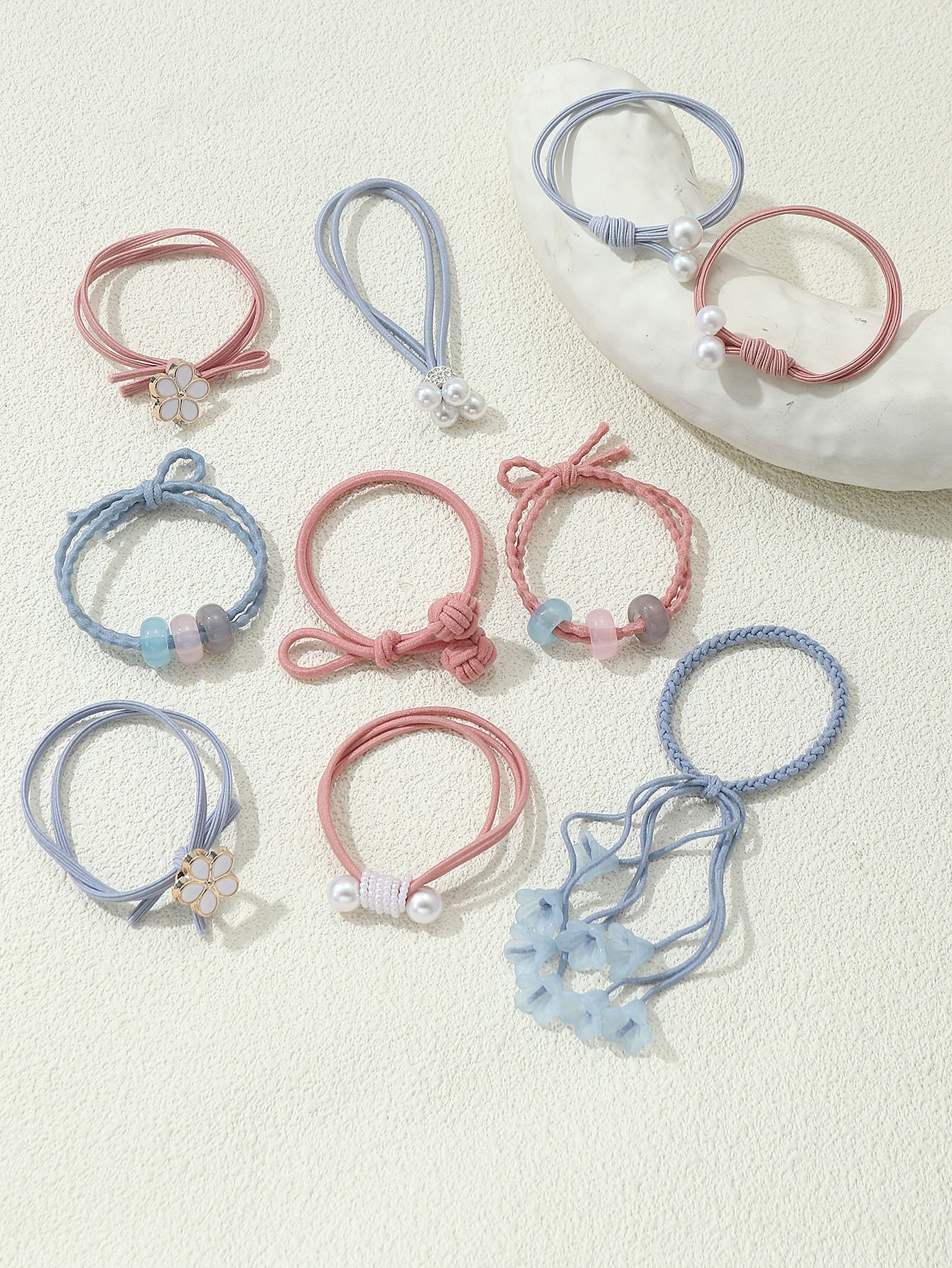 Set of 10 - Pearl Detail Hair Ties