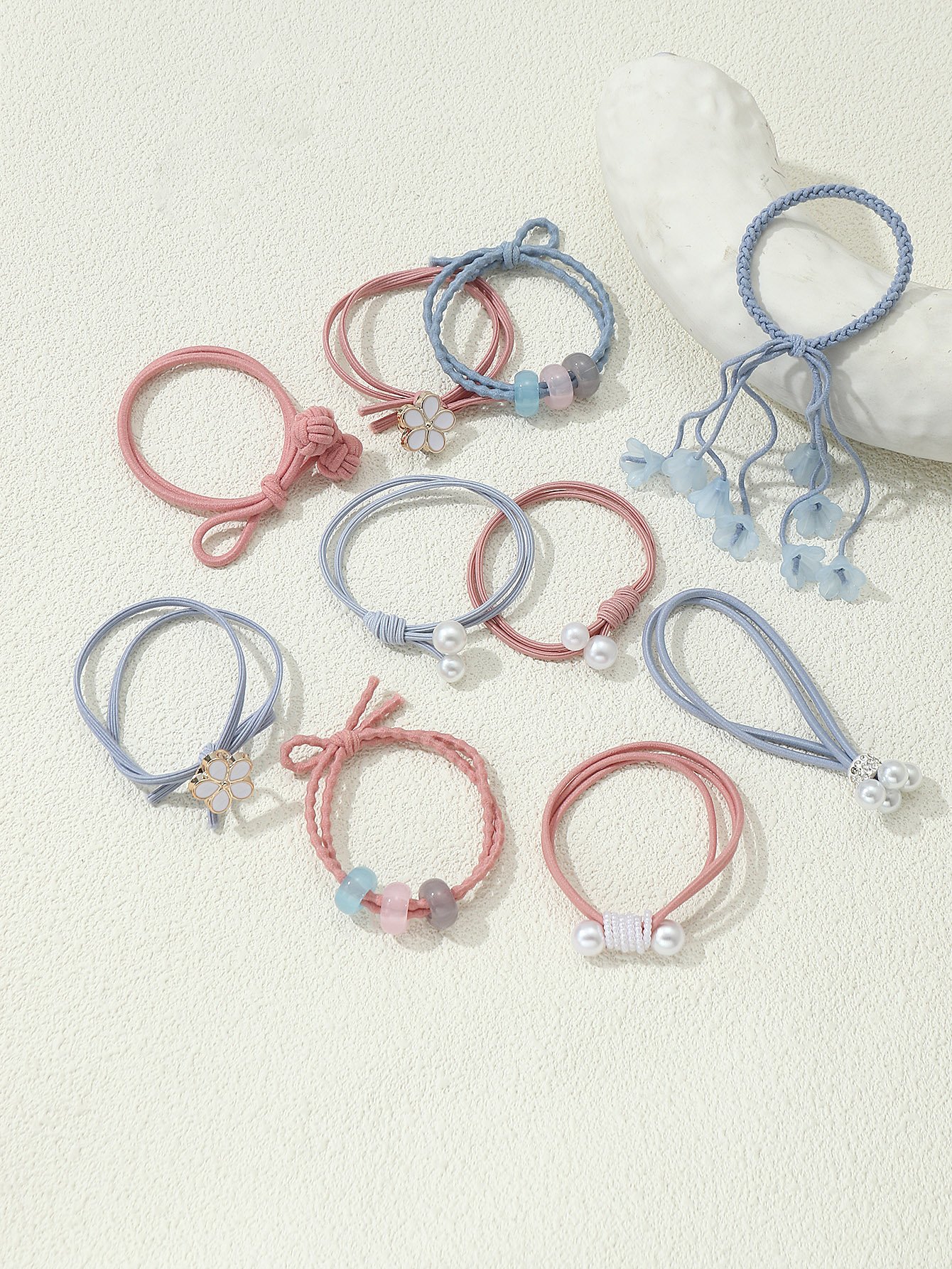 Set of 10 - Pearl Detail Hair Ties