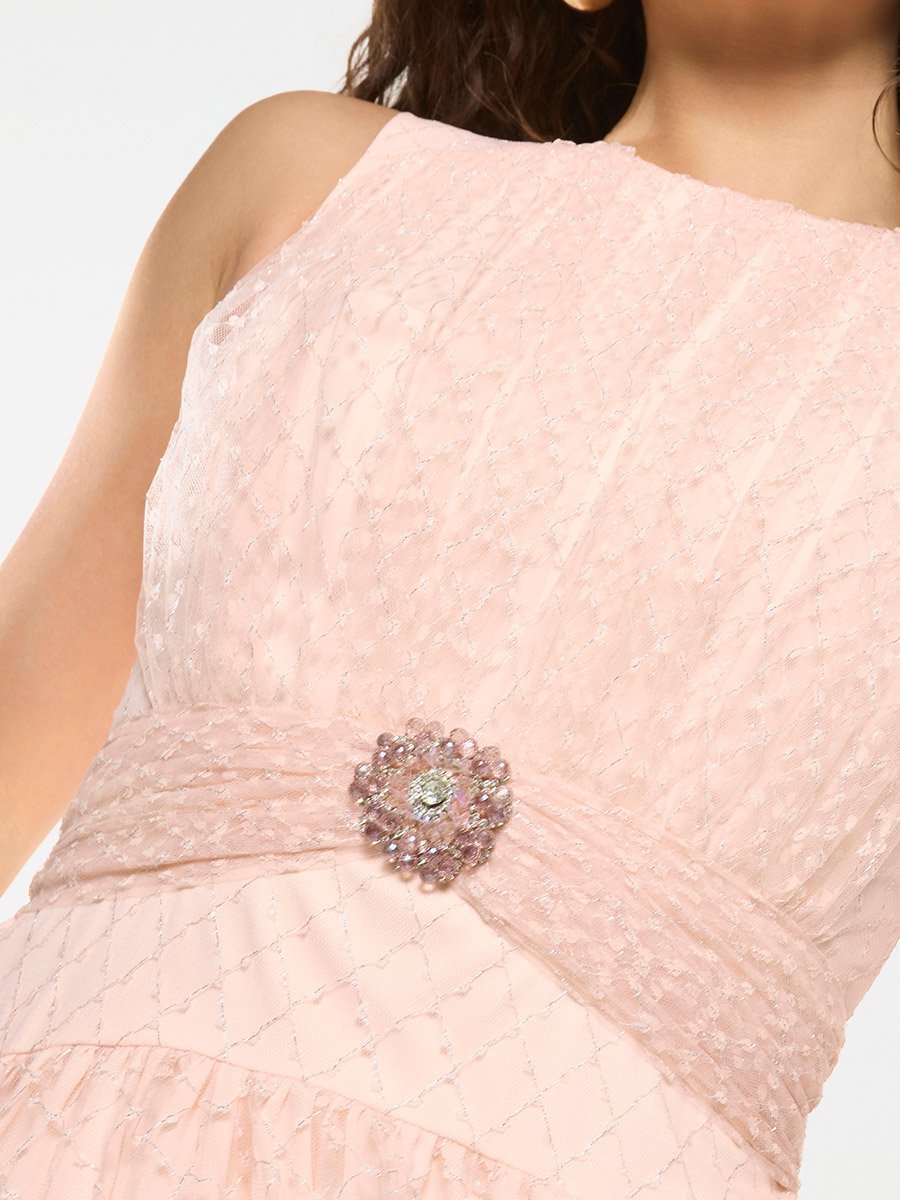 Textured Mesh Overlay Gown Maxi Dress