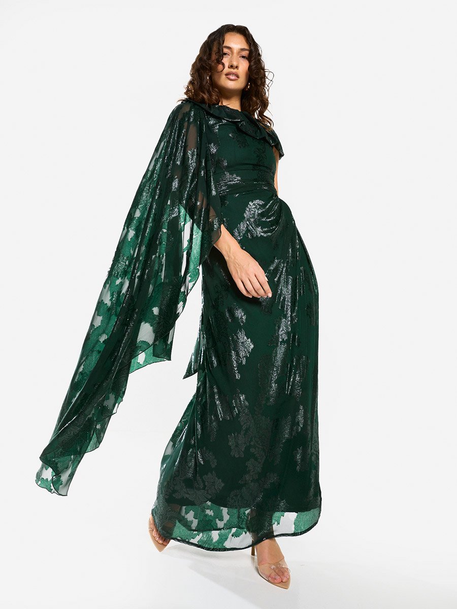 Draped Off-Shoulder Sculpt Gown Maxi Dress