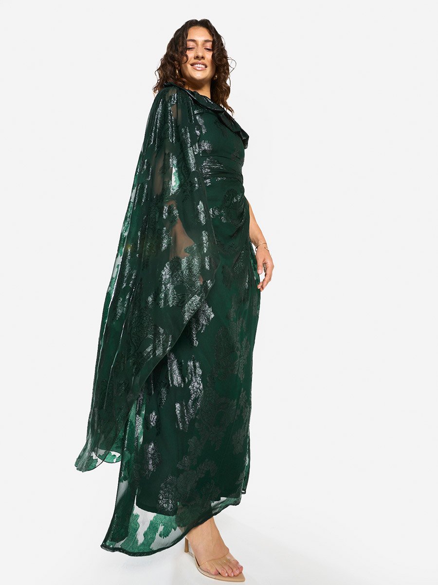 Draped Off-Shoulder Sculpt Gown Maxi Dress