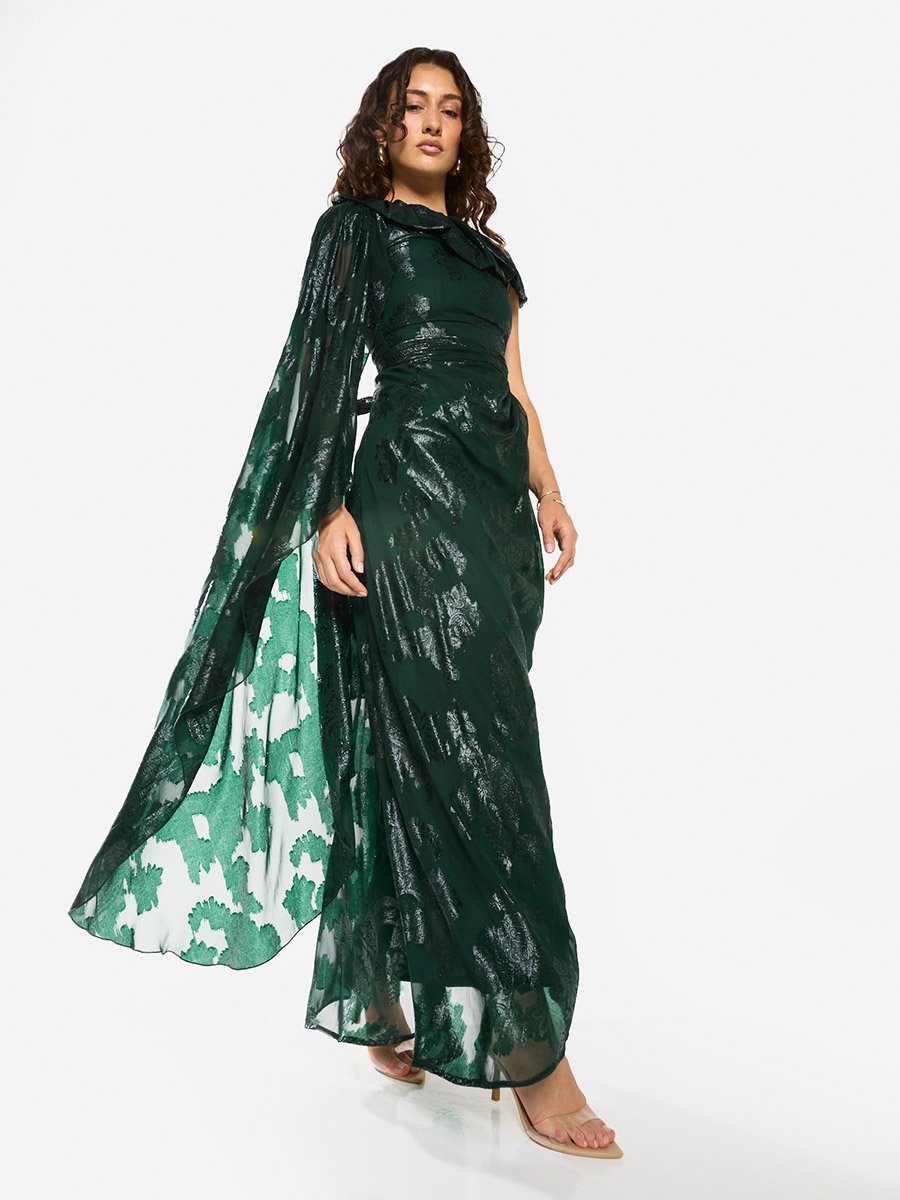 Draped Off-Shoulder Sculpt Gown Maxi Dress