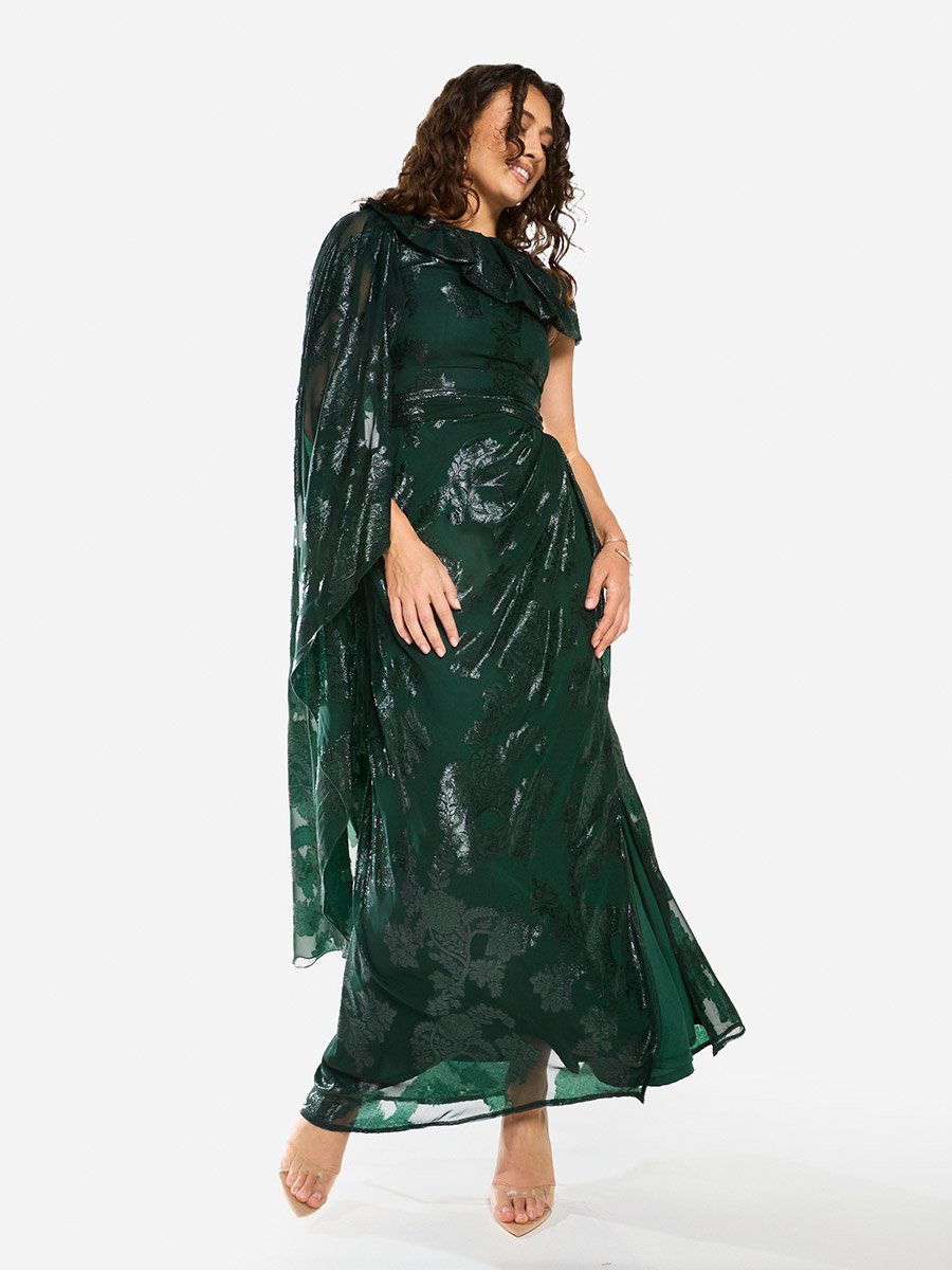 Draped Off-Shoulder Sculpt Gown Maxi Dress