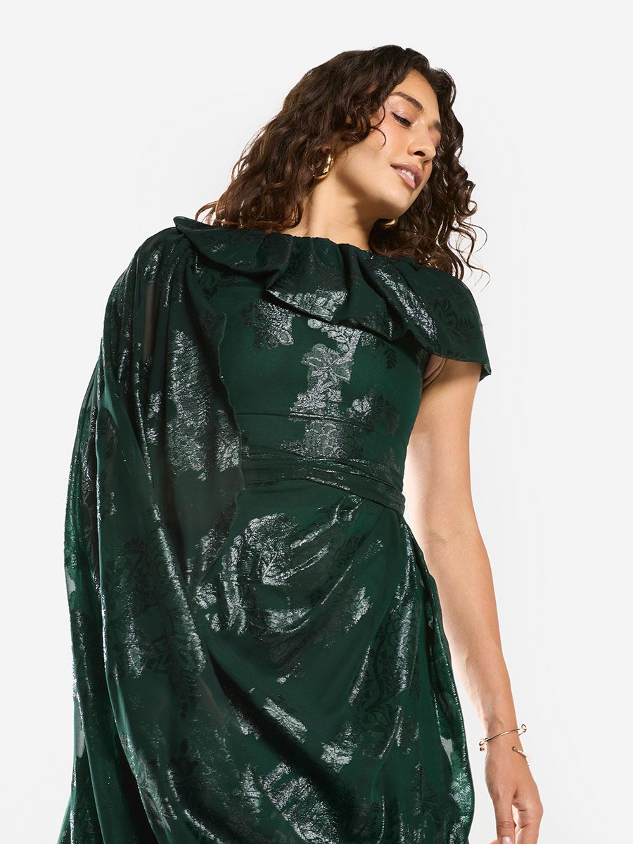 Draped Off-Shoulder Sculpt Gown Maxi Dress