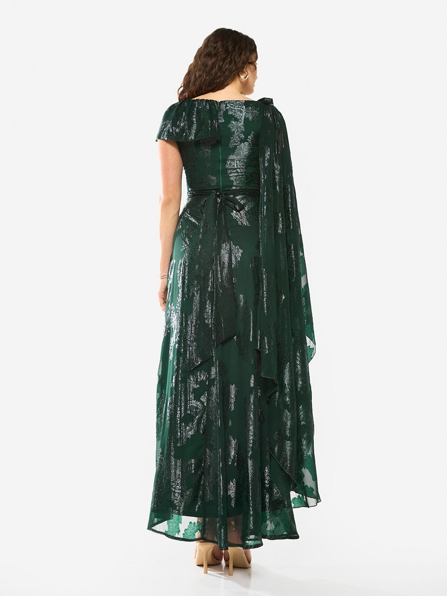 Draped Off-Shoulder Sculpt Gown Maxi Dress