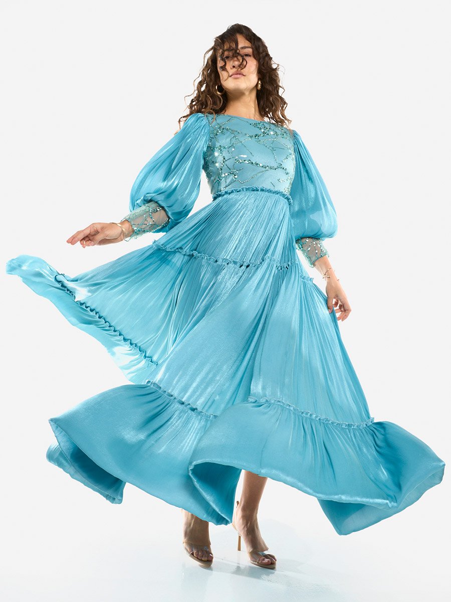 Embellished Tiered Maxi Dress