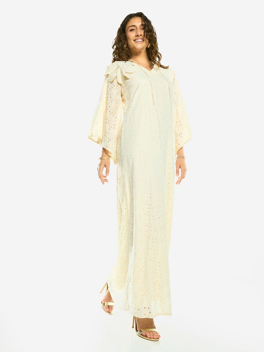 Bow Detail Lace Cut-Out Maxi Dress