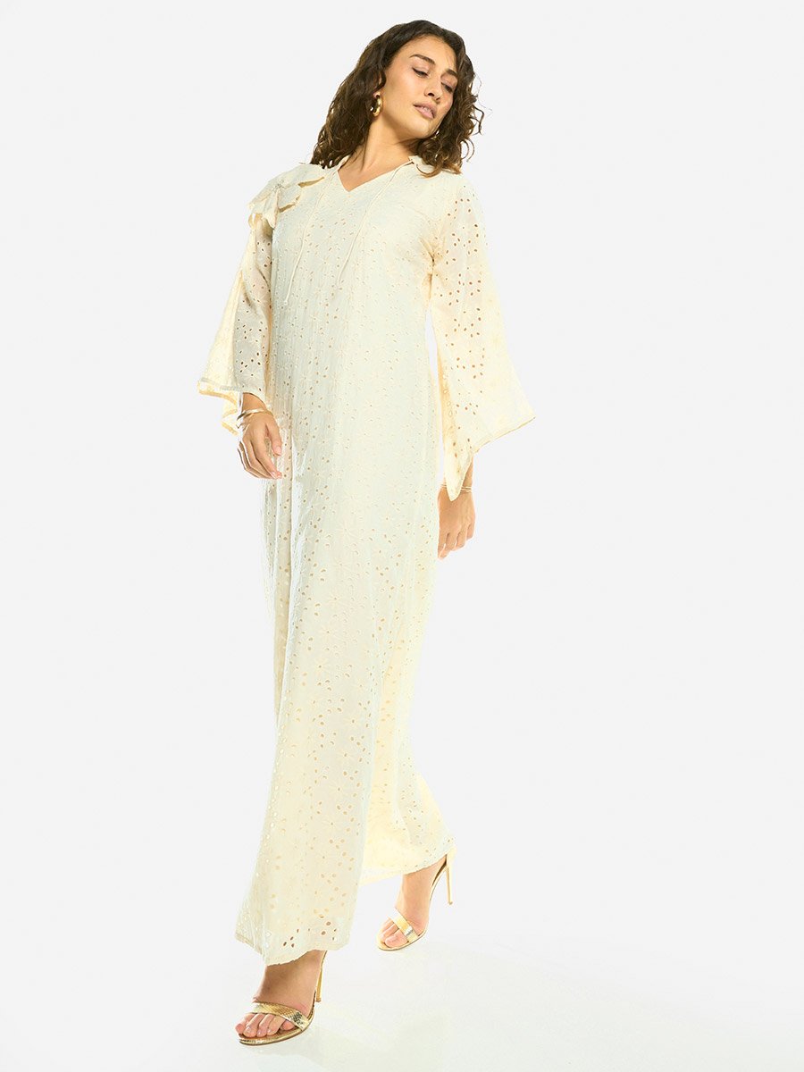 Bow Detail Lace Cut-Out Maxi Dress
