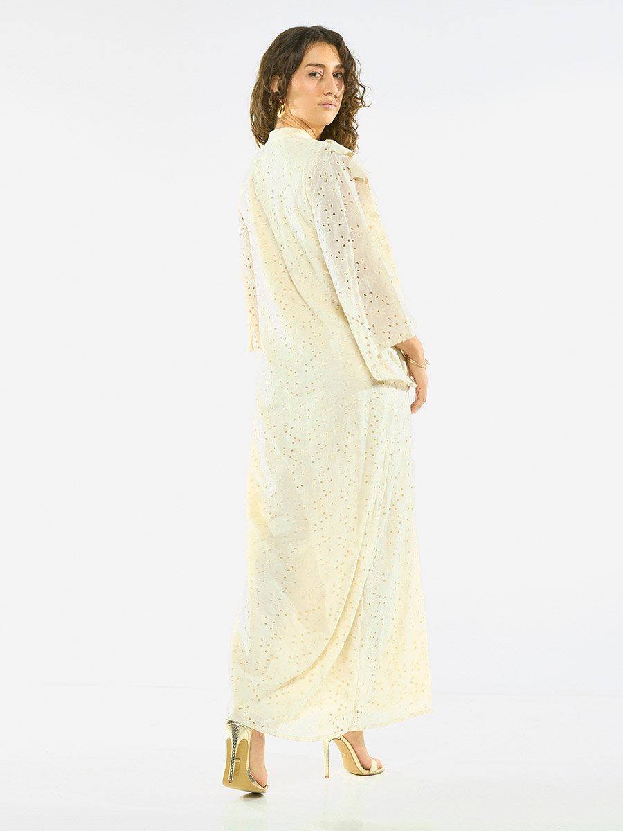 Bow Detail Lace Cut-Out Maxi Dress