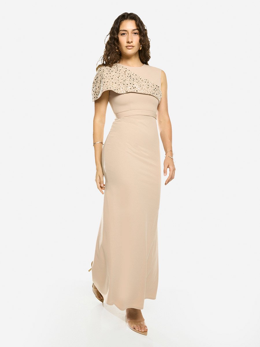 Embellished Overlay Gown Maxi Dress