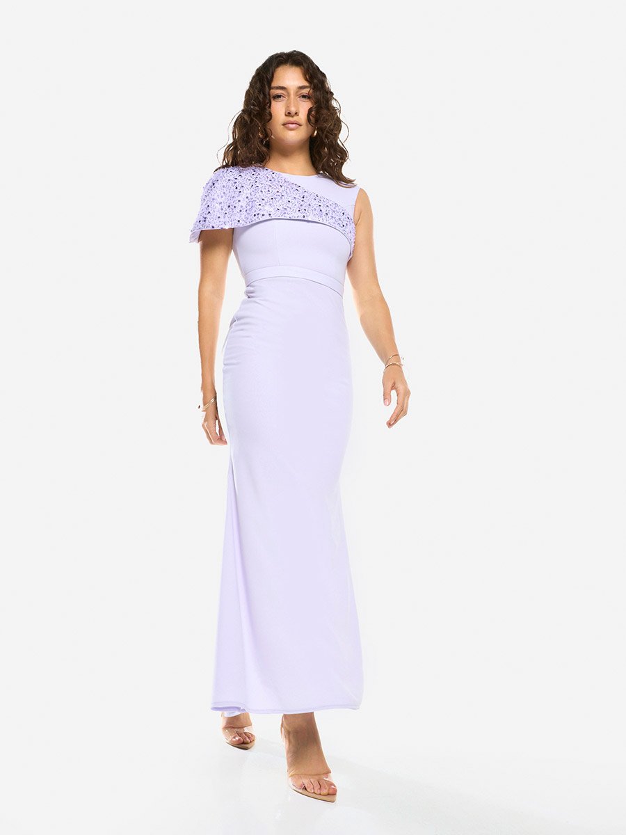 Embellished Overlay Gown Maxi Dress