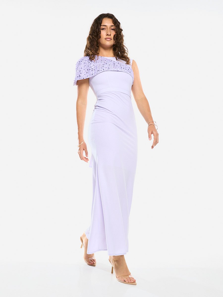 Embellished Overlay Gown Maxi Dress