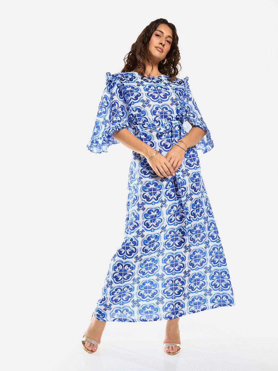 Ornate Print Straight-Cut Maxi Dress