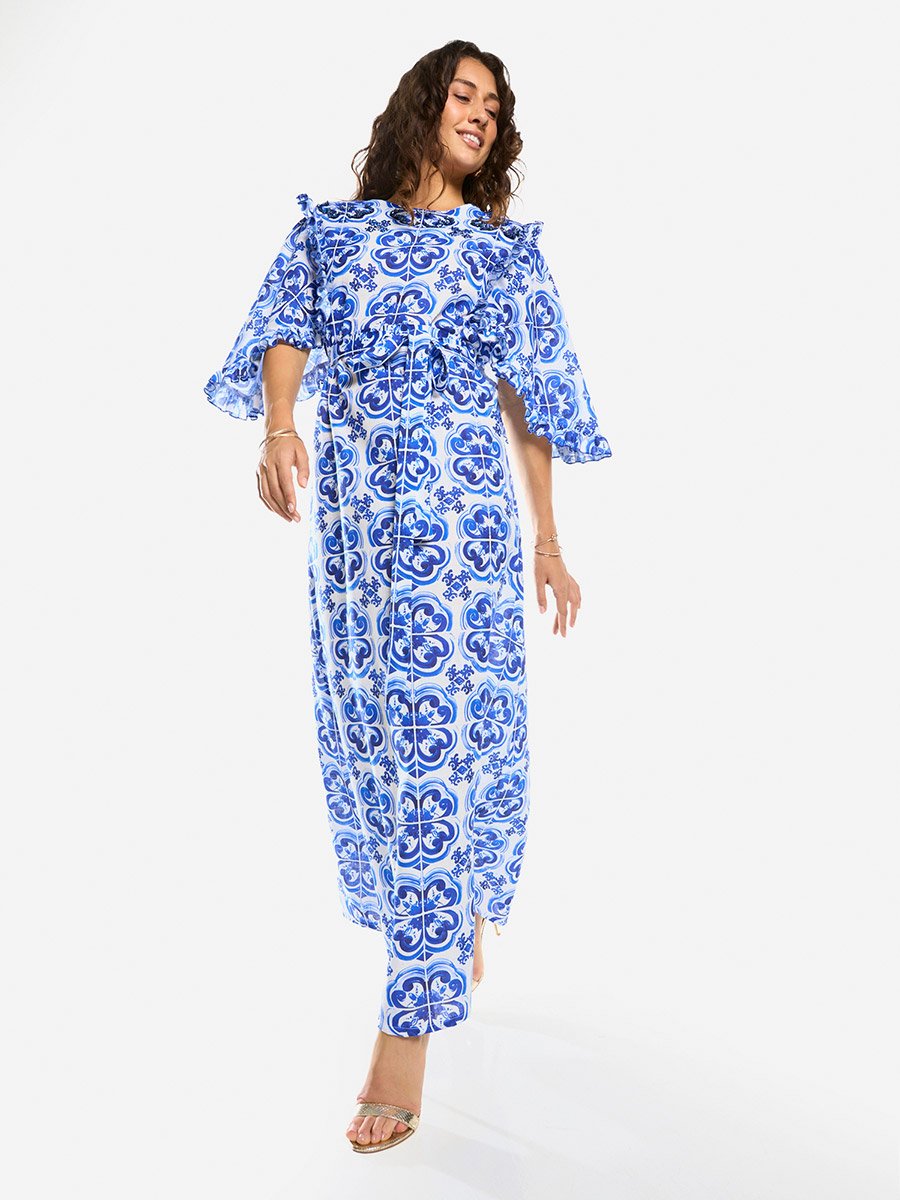 Ornate Print Straight-Cut Maxi Dress