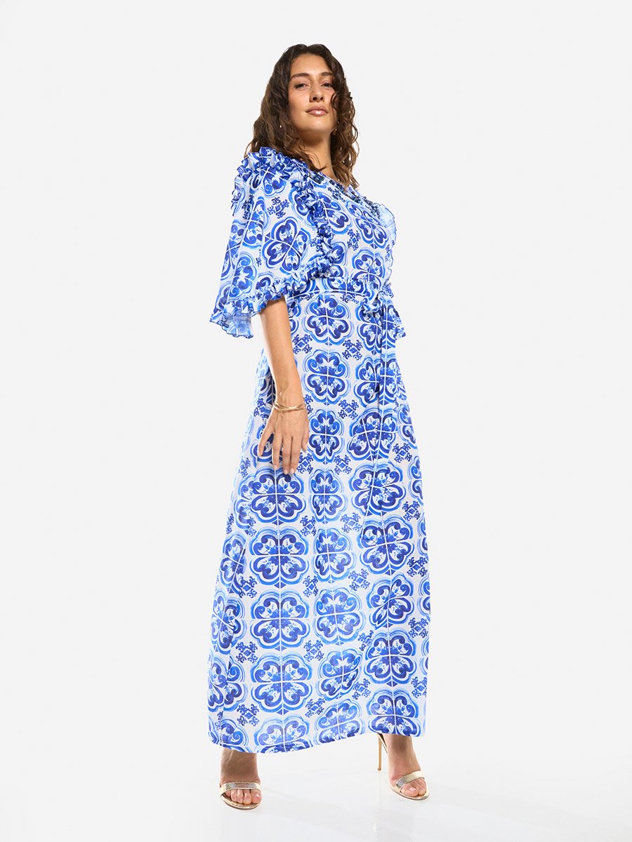 Ornate Print Straight-Cut Maxi Dress