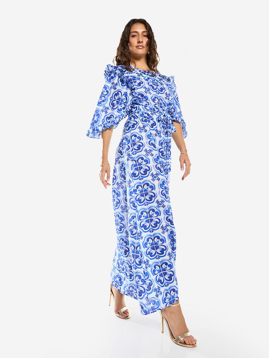 Ornate Print Straight-Cut Maxi Dress
