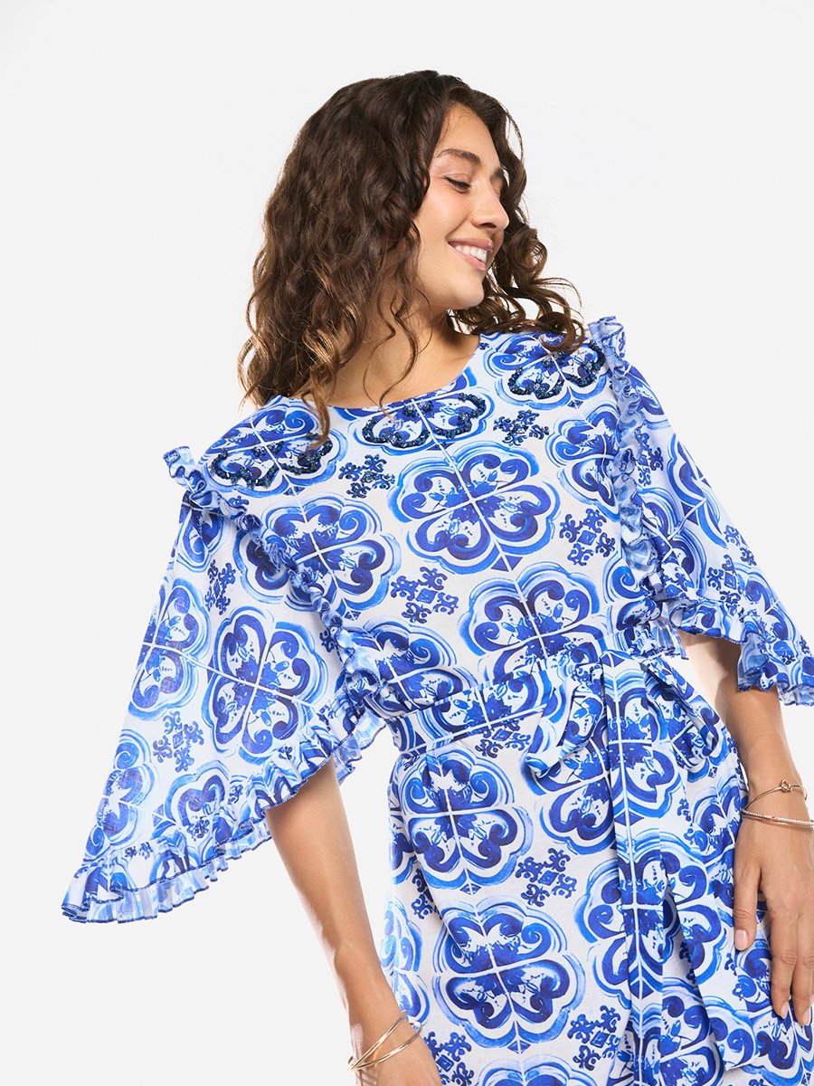 Ornate Print Straight-Cut Maxi Dress