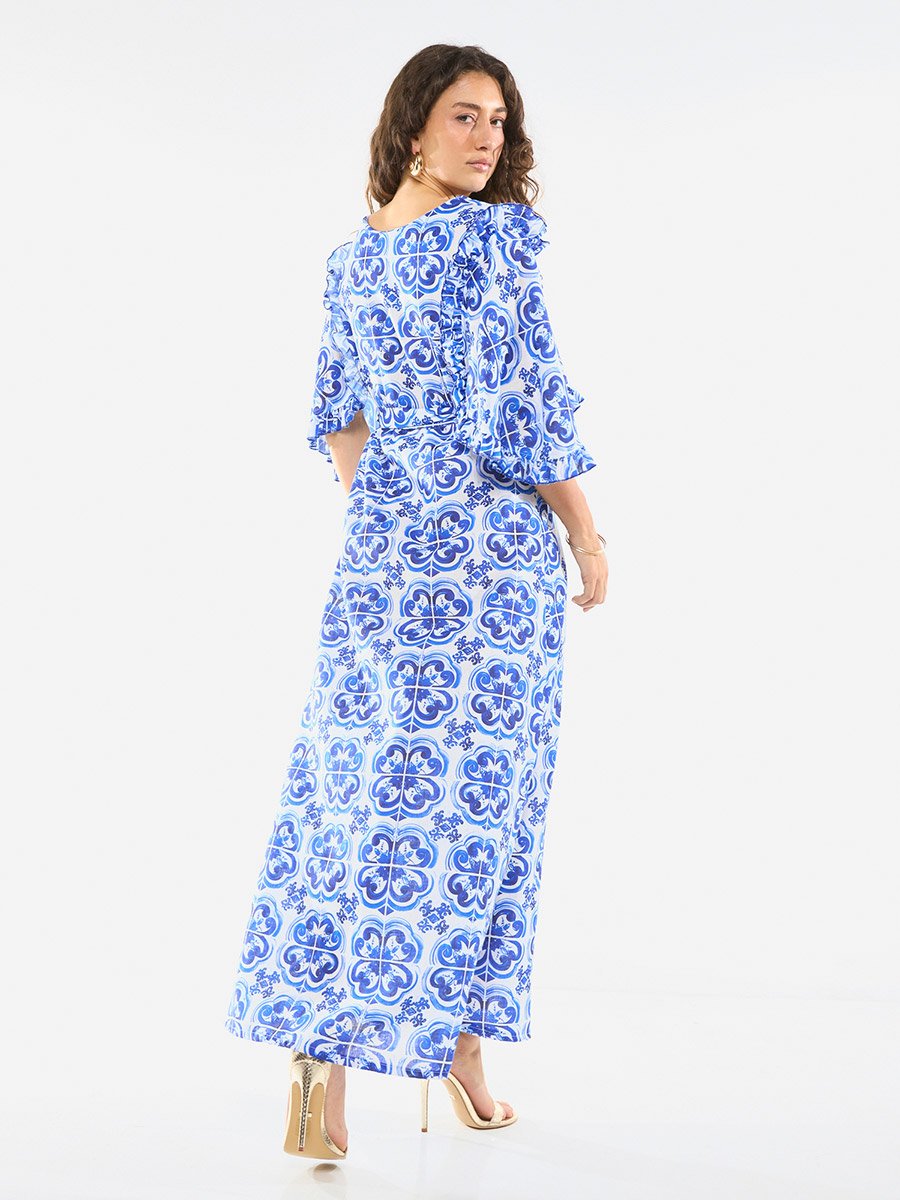 Ornate Print Straight-Cut Maxi Dress