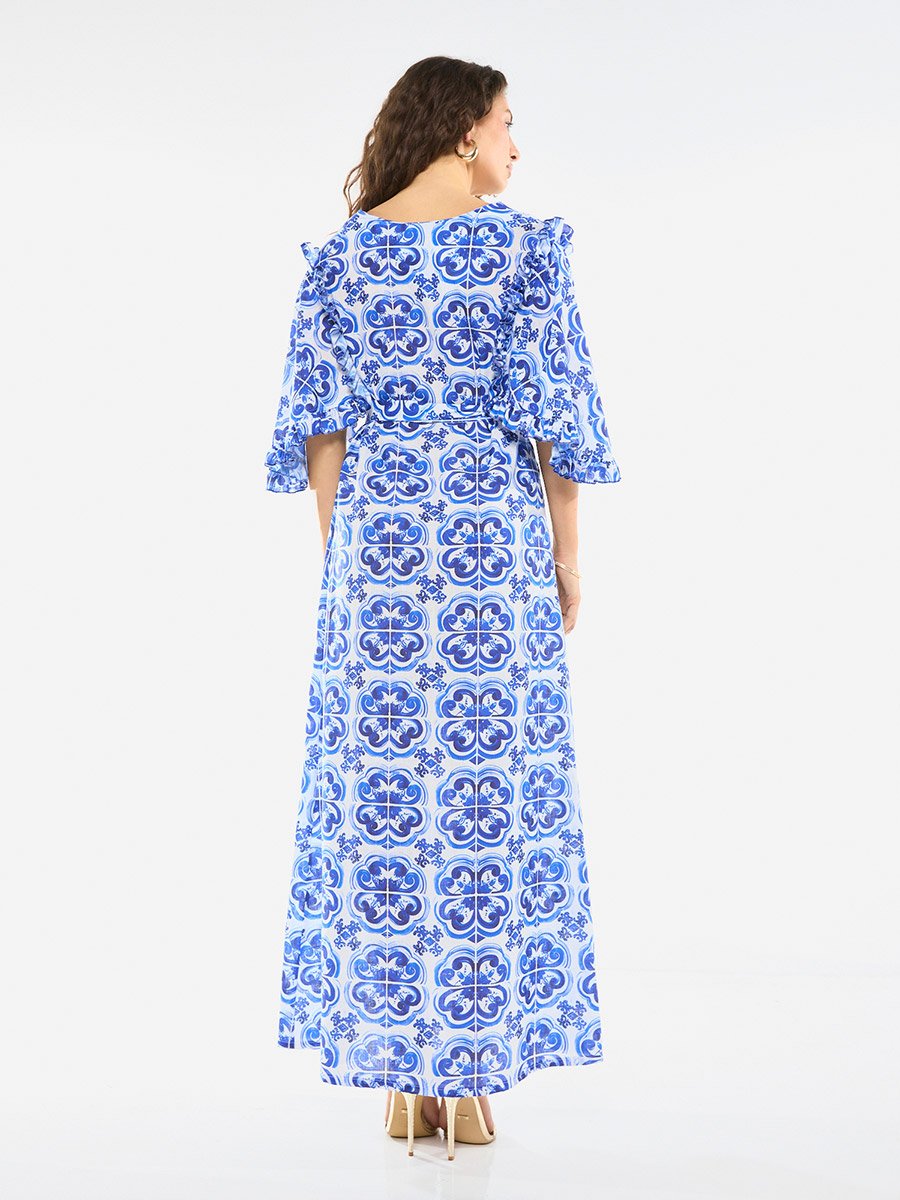 Ornate Print Straight-Cut Maxi Dress