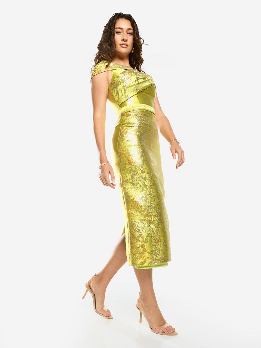 Textured Off-Shoulder Sculpt Midi Dress