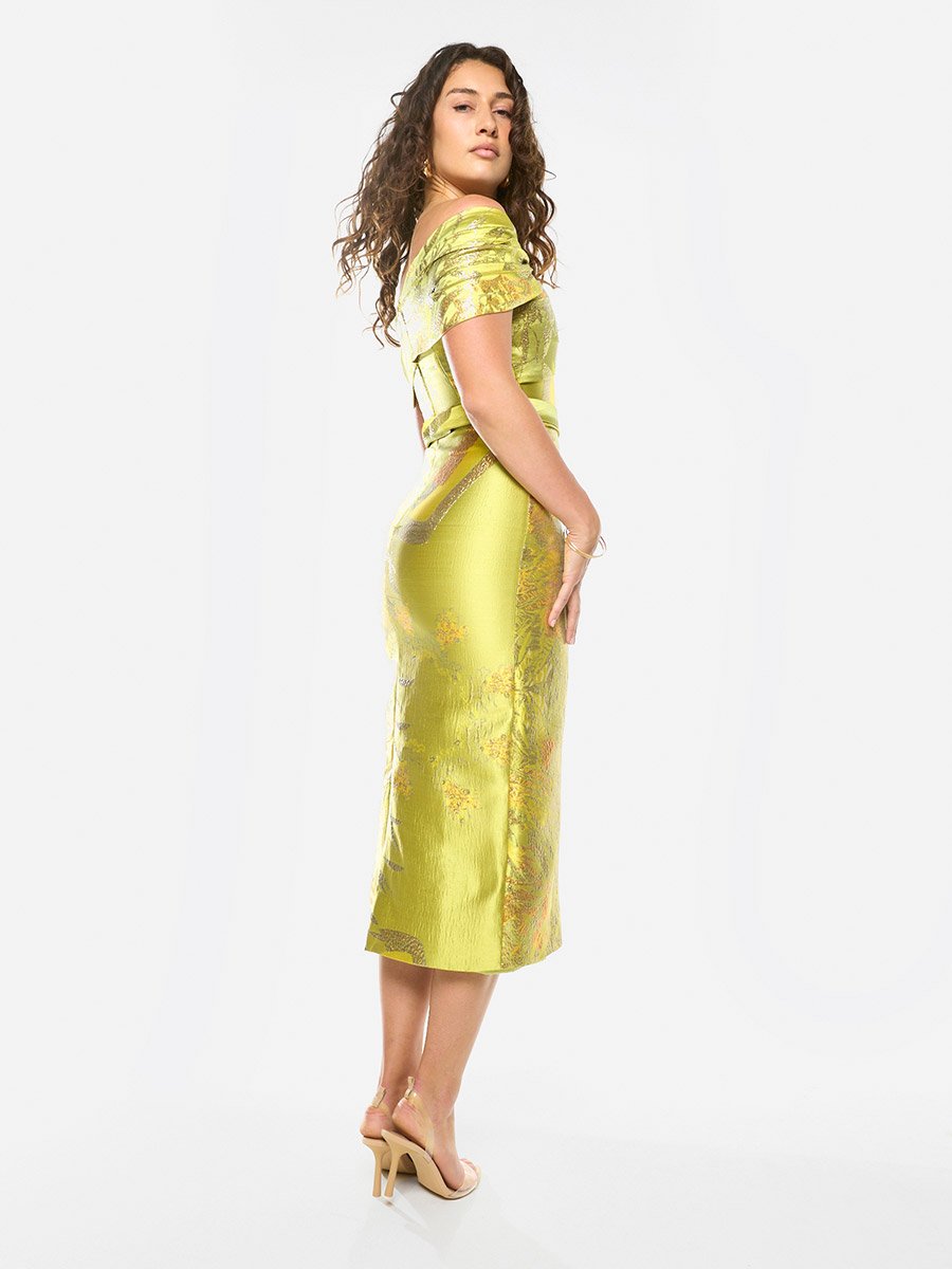 Textured Off-Shoulder Sculpt Midi Dress