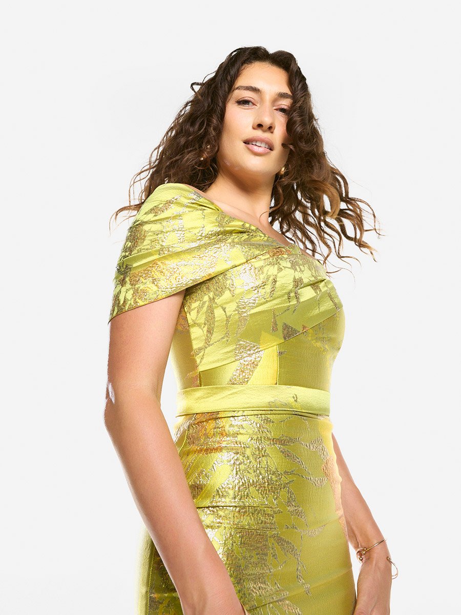 Textured Off-Shoulder Sculpt Midi Dress