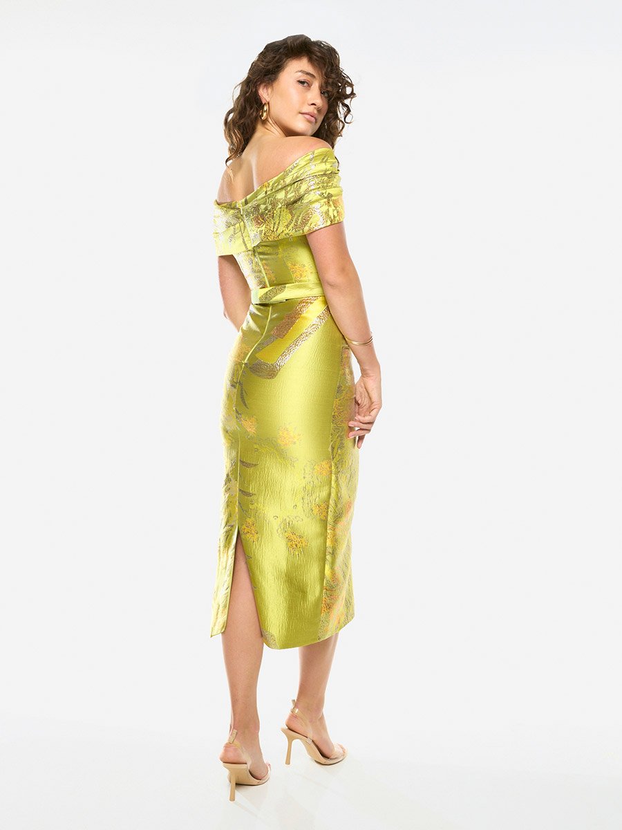 Textured Off-Shoulder Sculpt Midi Dress