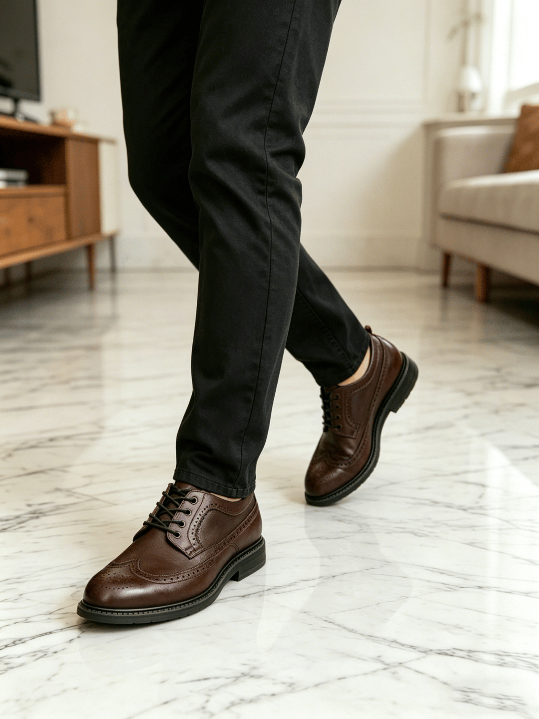 Men Burgundy Brogue Derby Formal Shoes