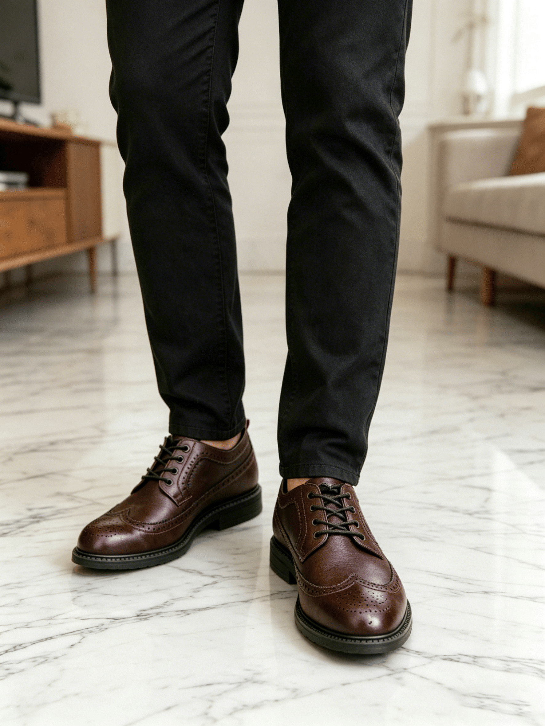 Men Burgundy Brogue Derby Formal Shoes