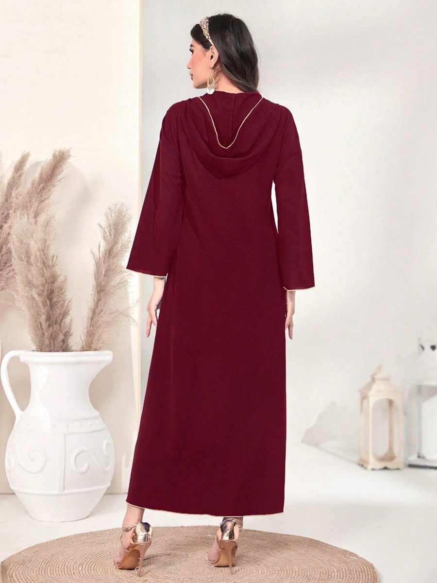 Burgundy V Neck Maxi Jalabiya