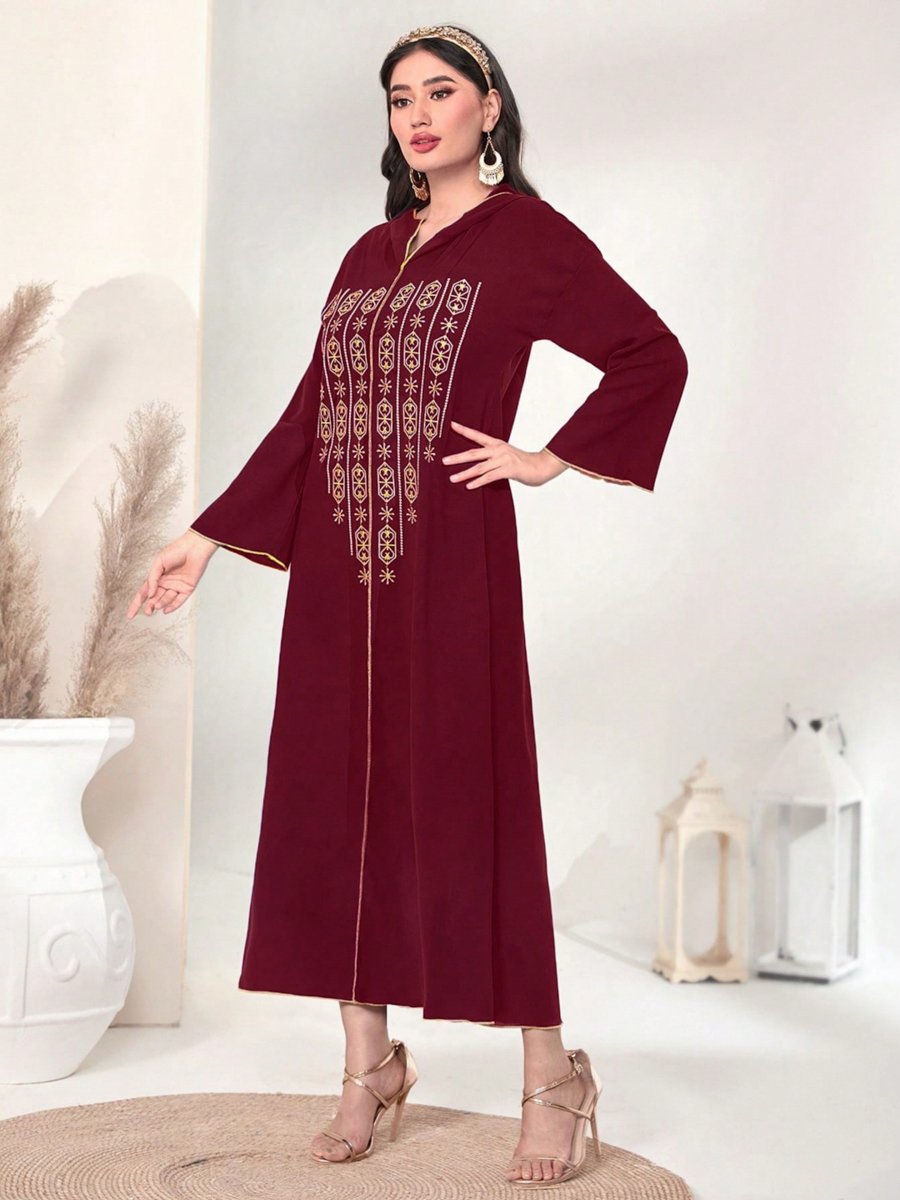 Burgundy V Neck Maxi Jalabiya