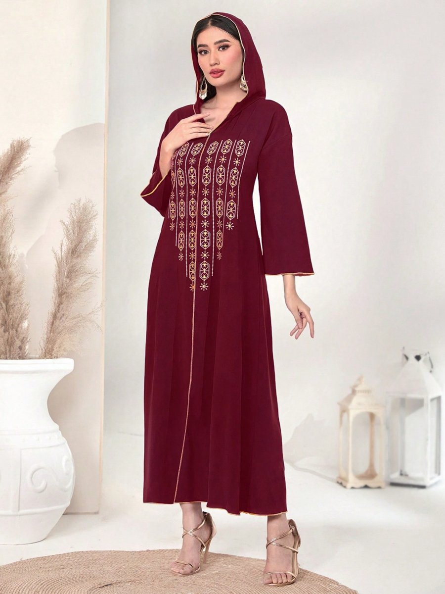 Burgundy V Neck Maxi Jalabiya