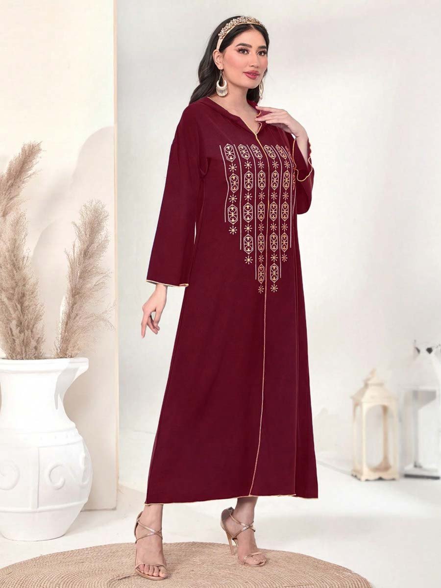 Burgundy V Neck Maxi Jalabiya