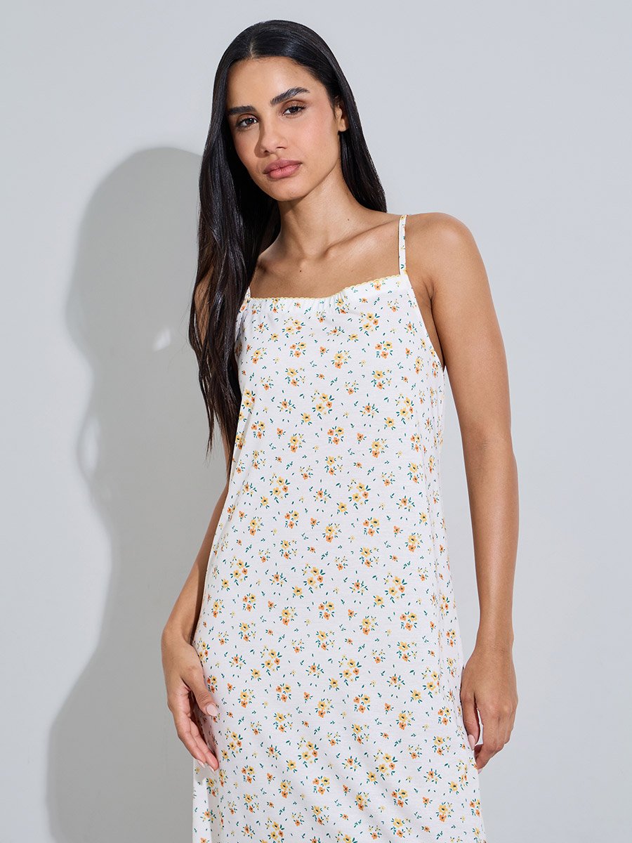 Multi-Color All Over Floral Print Strappy Slip Nightdress