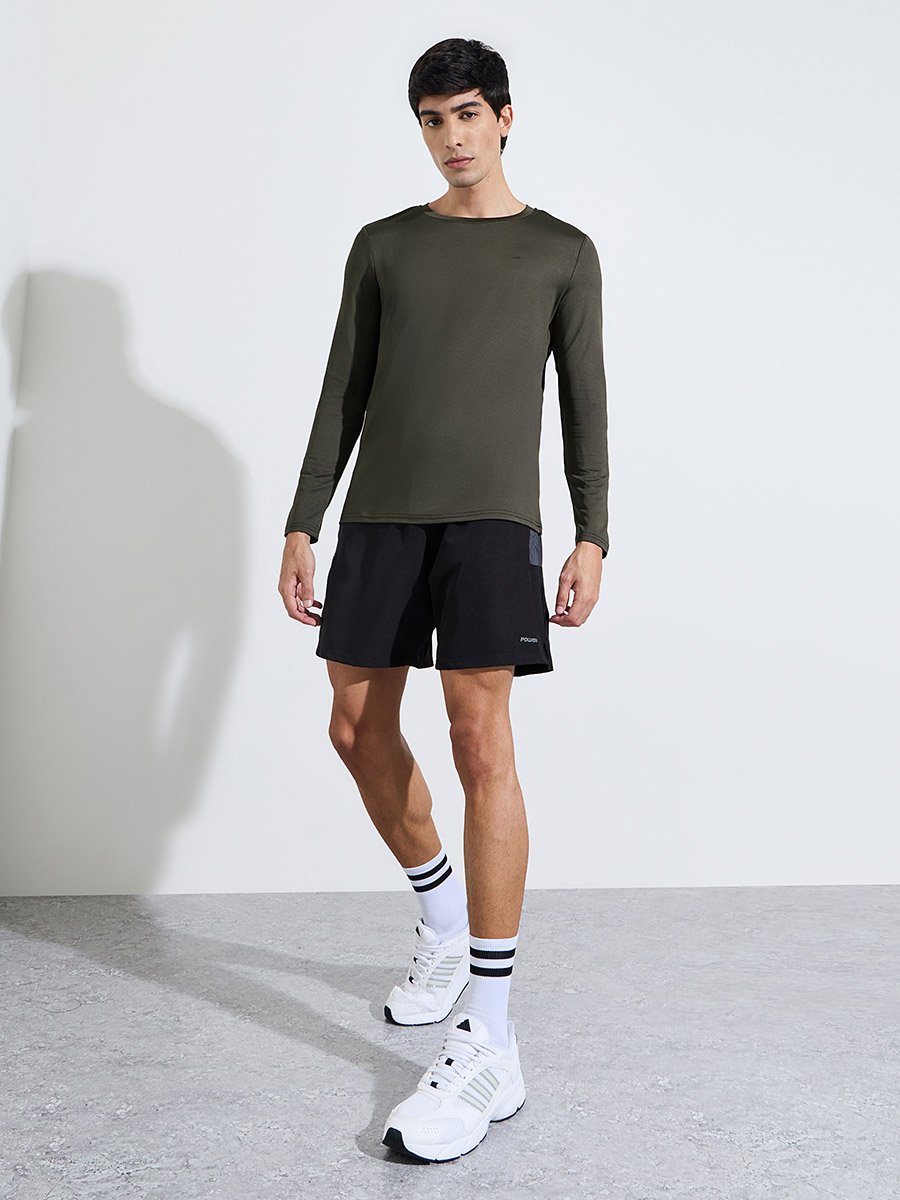 Olive Green Chest Print Muscle Fit Active T-Shirt