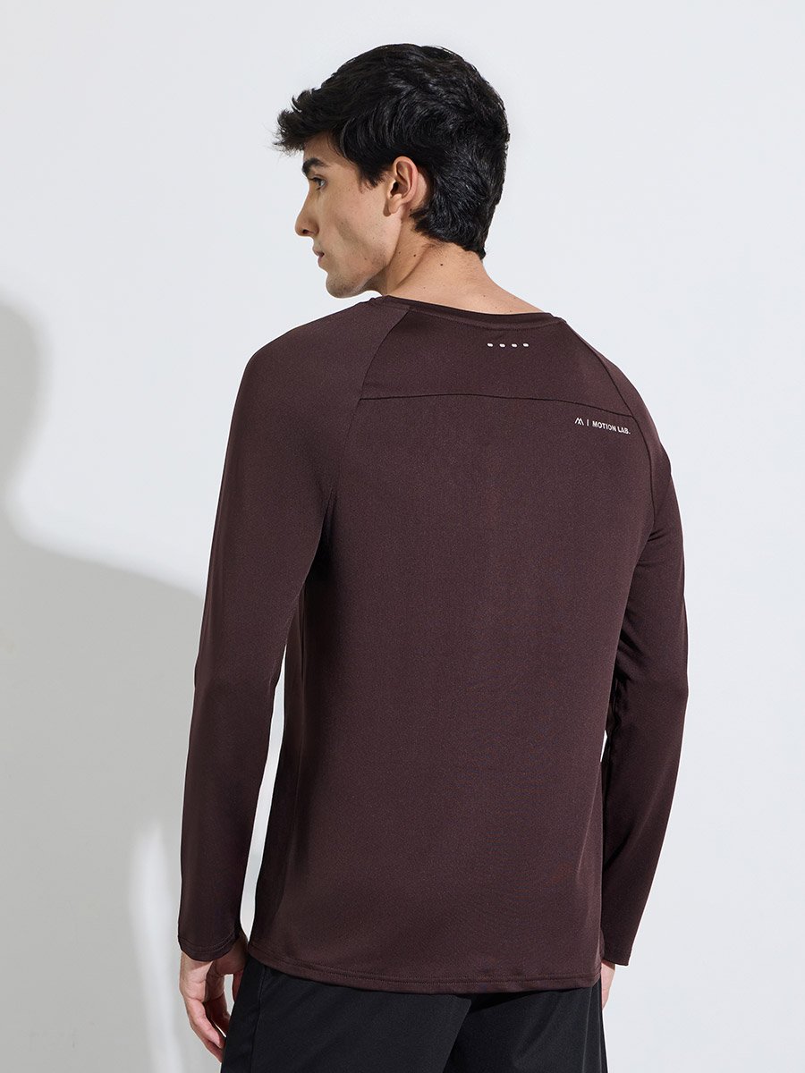 Brown Solid Muscle Fit Long Sleeve Running T-Shirt