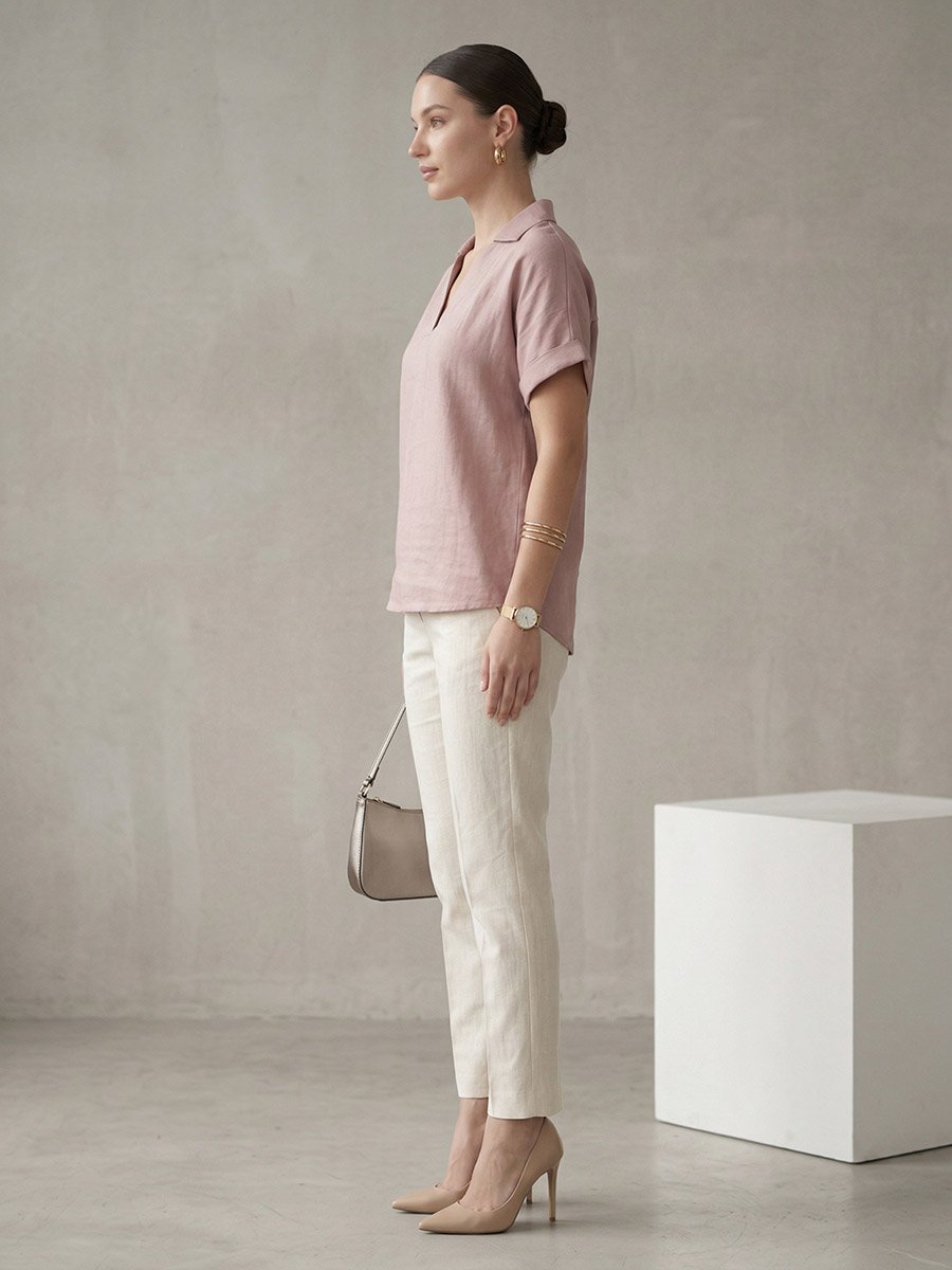 Pink Relaxed Fit Open Collar Top