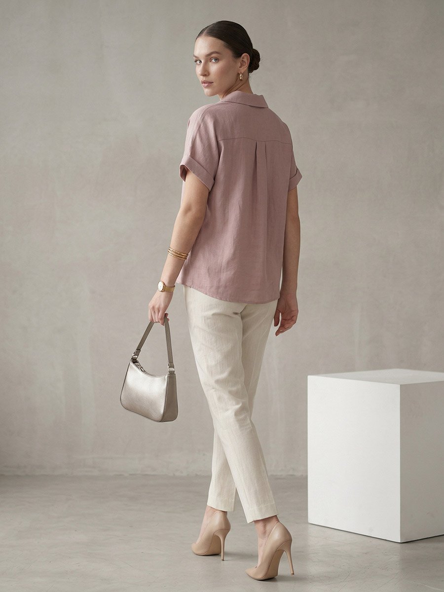 Pink Relaxed Fit Open Collar Top