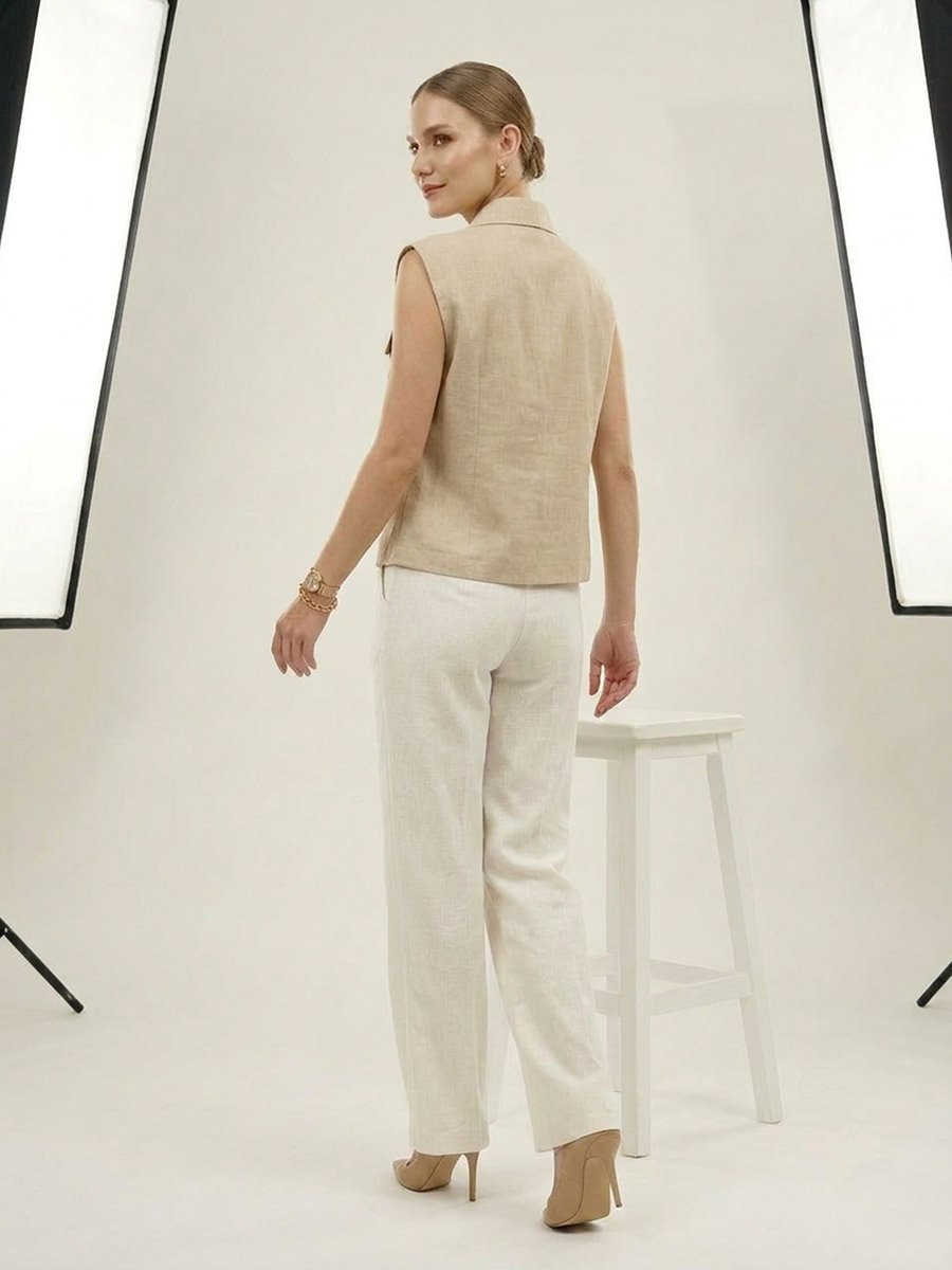Beige Sleeveless Shirt with Pocket Detail