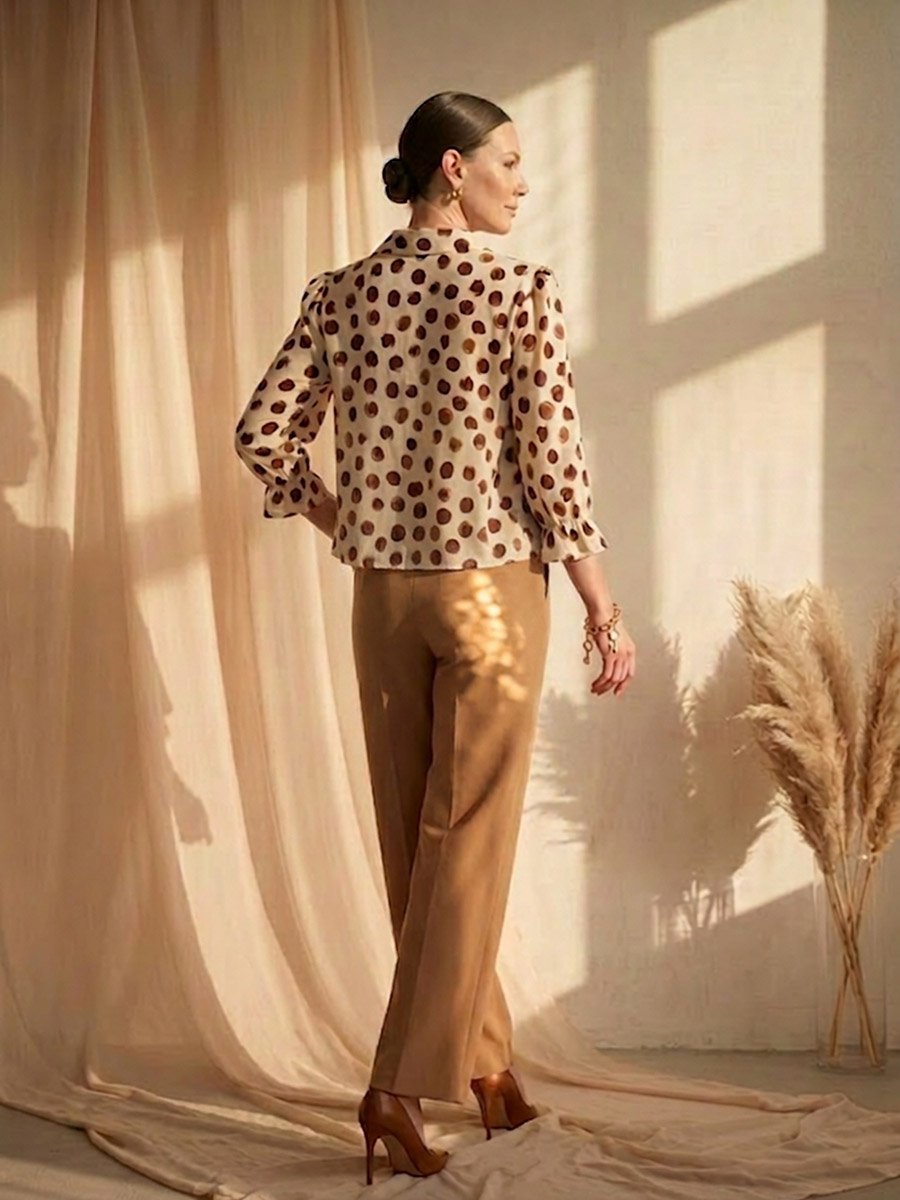 Cream Gathered Yoke Top with Polka Dots