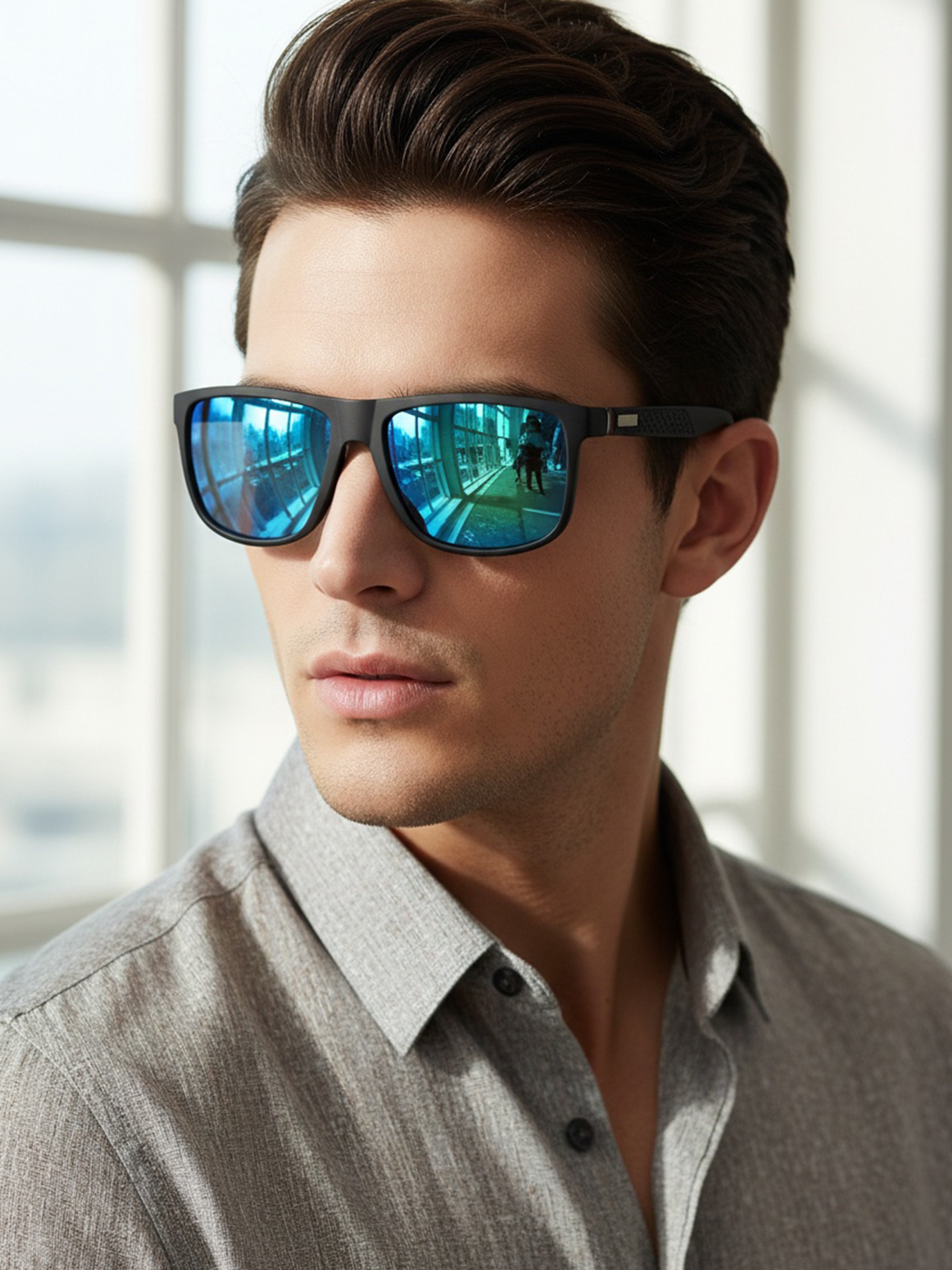 Blue Mirrored Square Sunglasses