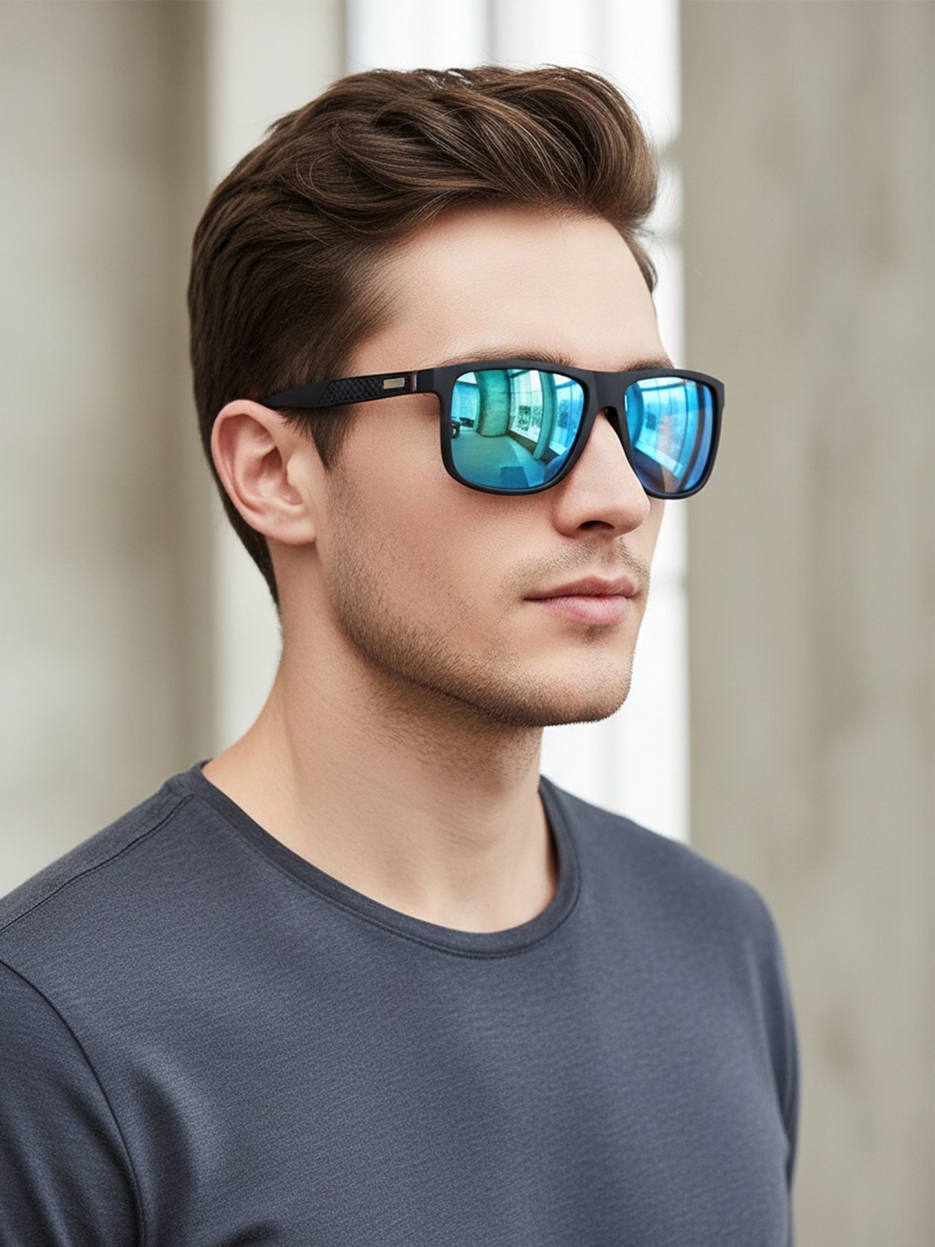 Blue Mirrored Square Sunglasses