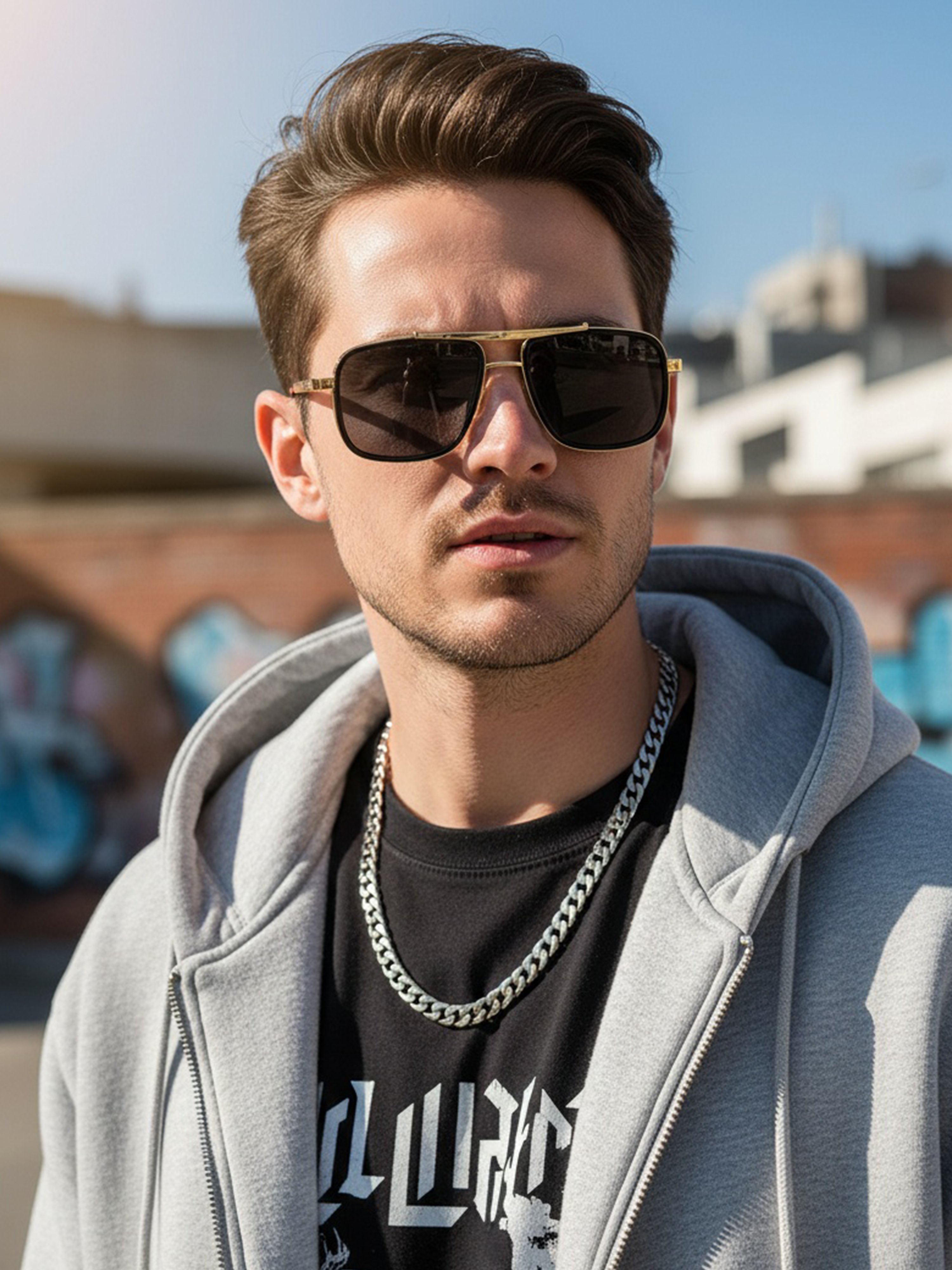 Gold Square Frame Sunglasses